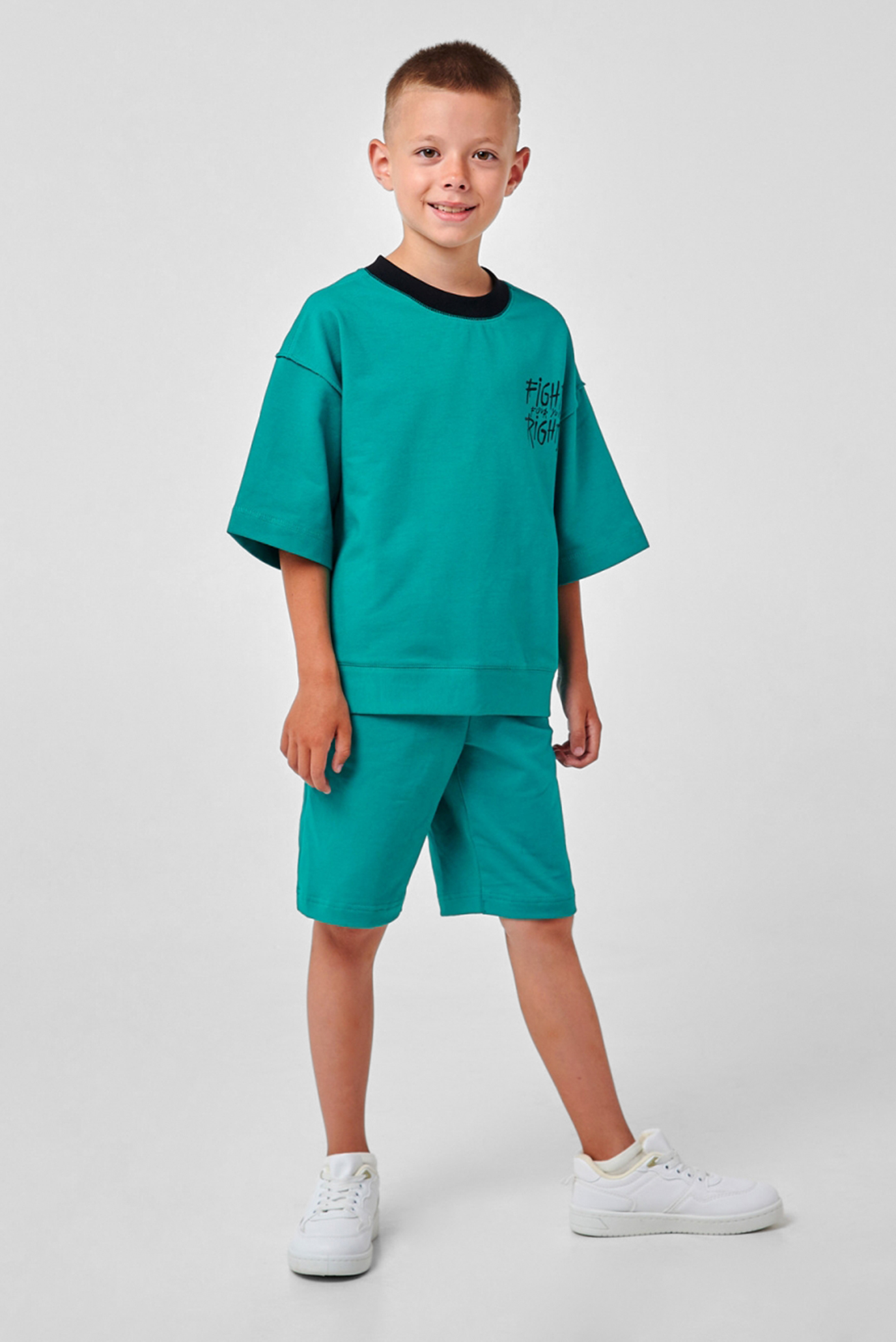 Дитячий зелений комплект одягу (світшот, шорти) 1