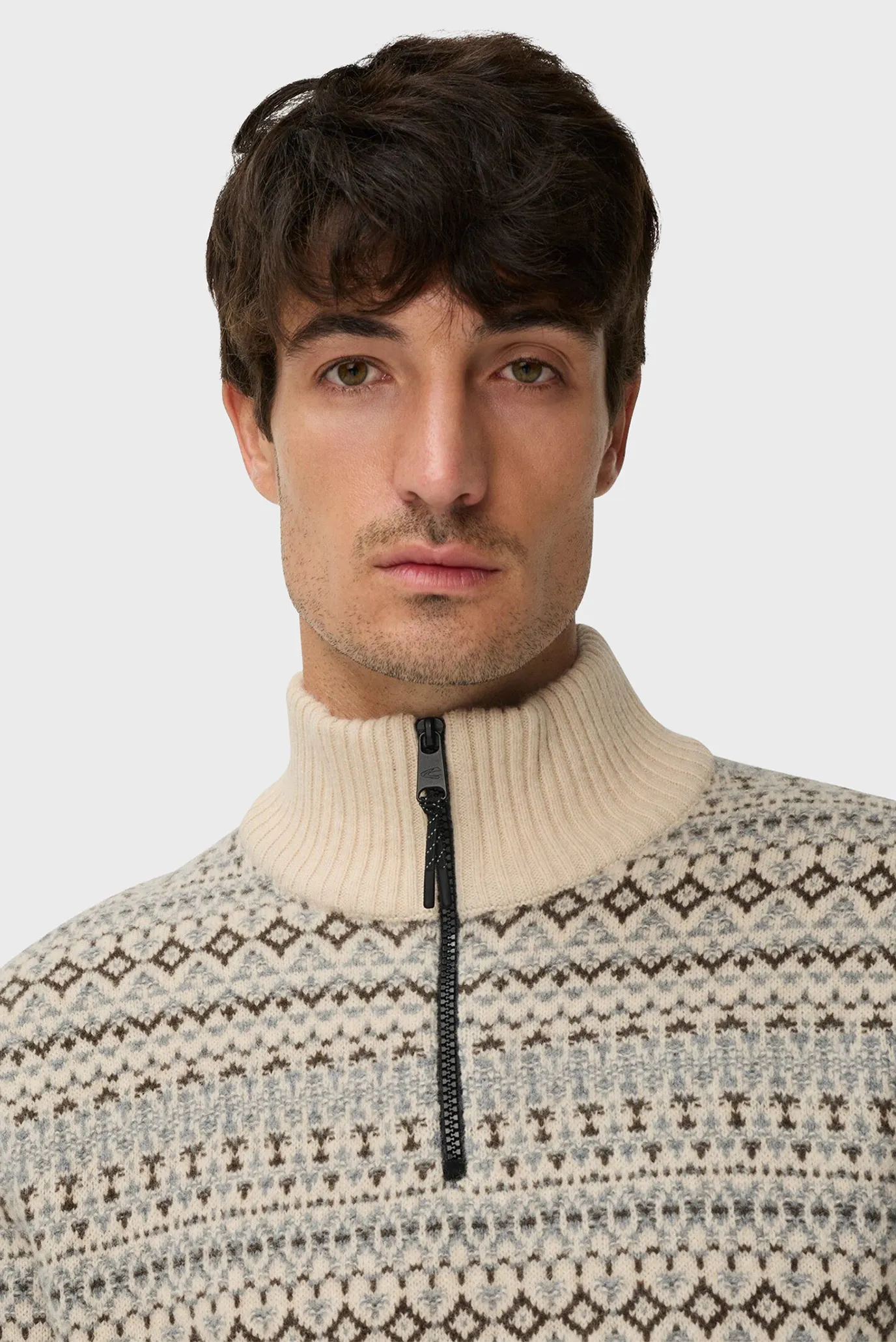 Мужская белая шерстяная кофта с узором 2