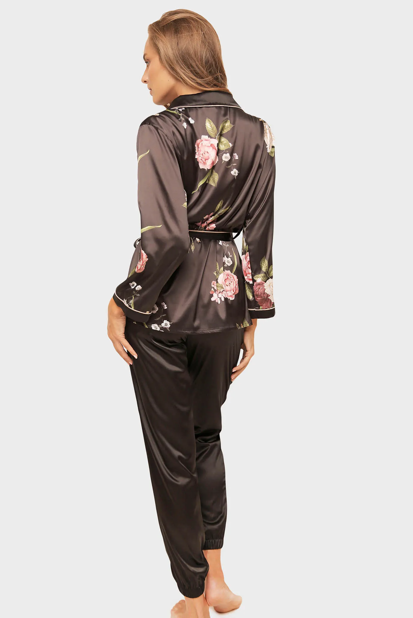 Женская черная пижама  (кардиган, брюки) 2