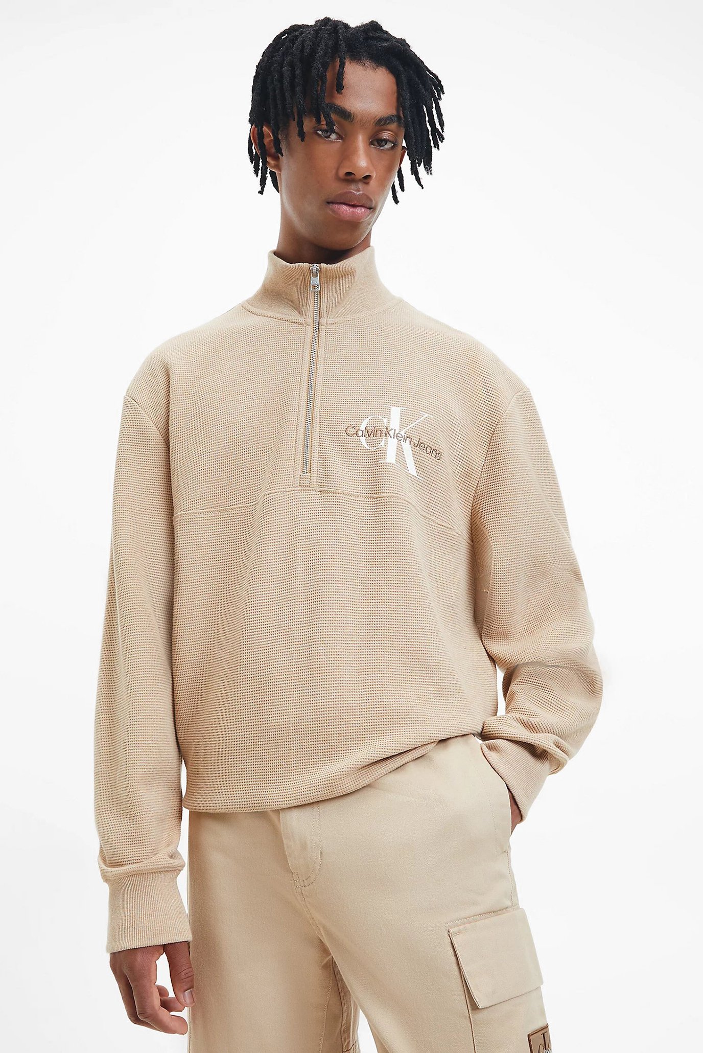 Мужская бежевая спортивная кофта MONOLOGO WAFFLE Бежевый XL Calvin Klein Jeans J30J322623 Мужская бежевая спортивная кофта MONOLOGO WAFFLE Бежевый XL Calvin Klein Jeans J30J322623