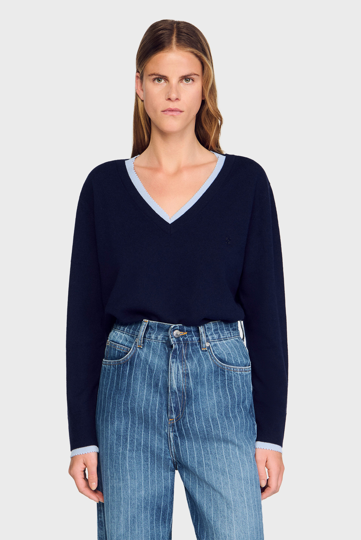 Женский темно-синий шерстяной джемпер Синий XS Sandro SFPPU02686_Navy Blue Женский темно-синий шерстяной джемпер Синий XS Sandro SFPPU02686_Navy Blue