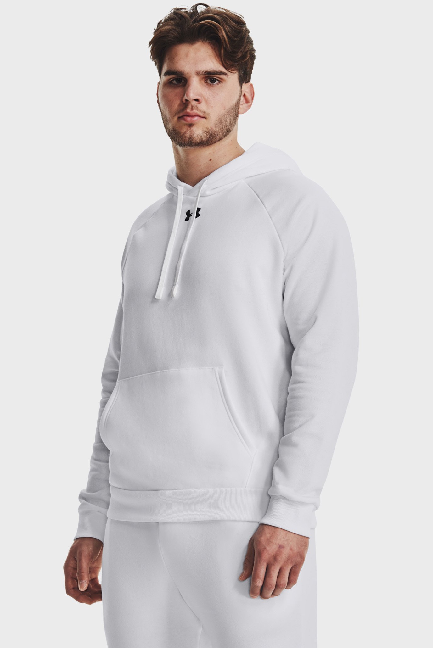 Мужское белое худи UA Rival Fleece Hoodie 1