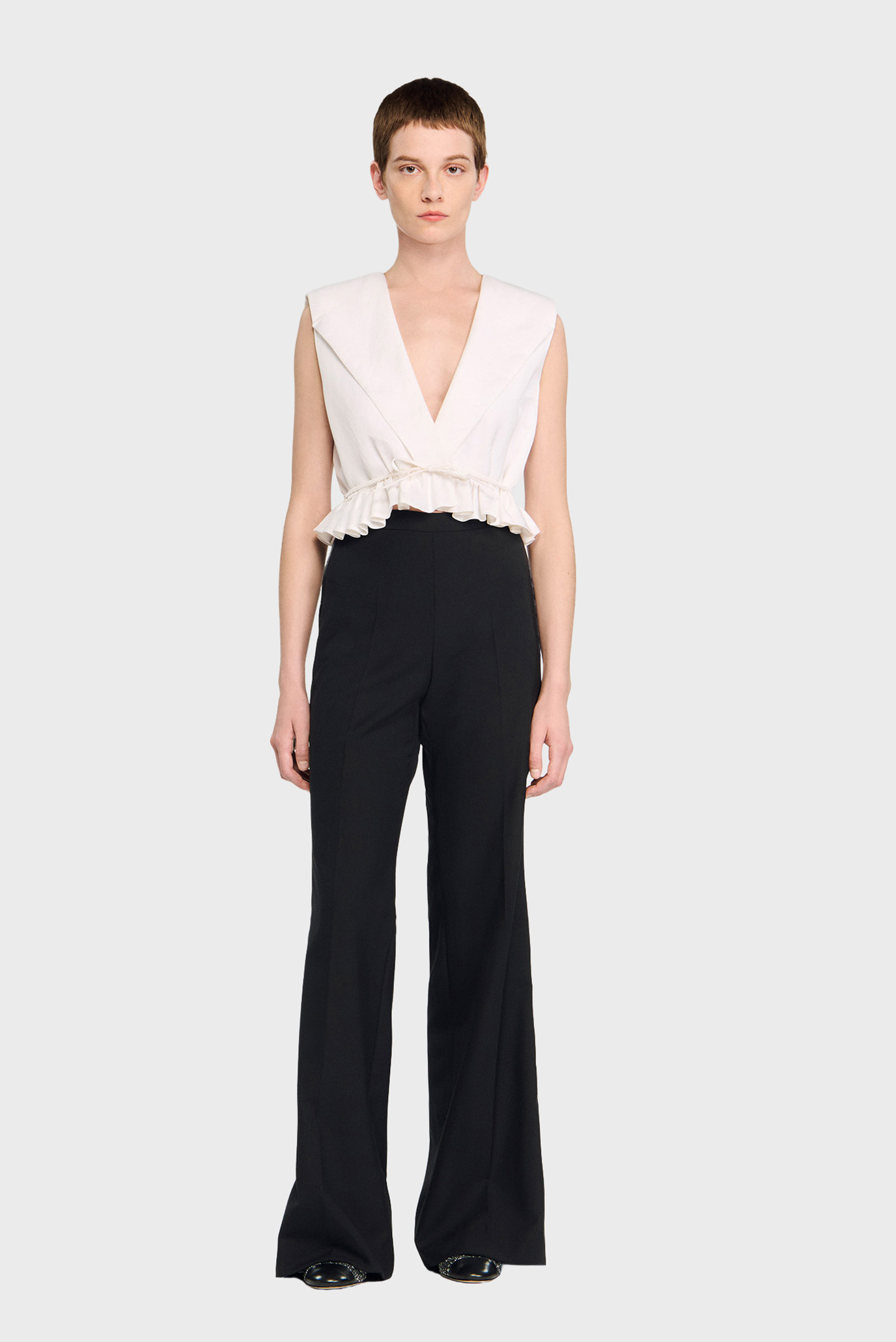 Женские черные шерстяные брюки Черный 40 Sandro SFPPA01530_Black Женские черные шерстяные брюки Черный 40 Sandro SFPPA01530_Black