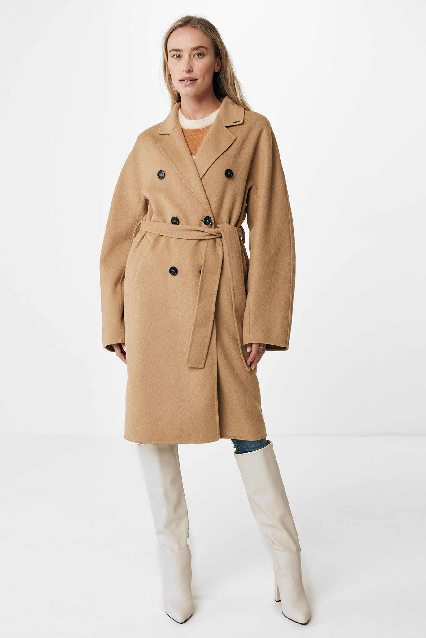 Женское бежевое шерстяное пальто 1