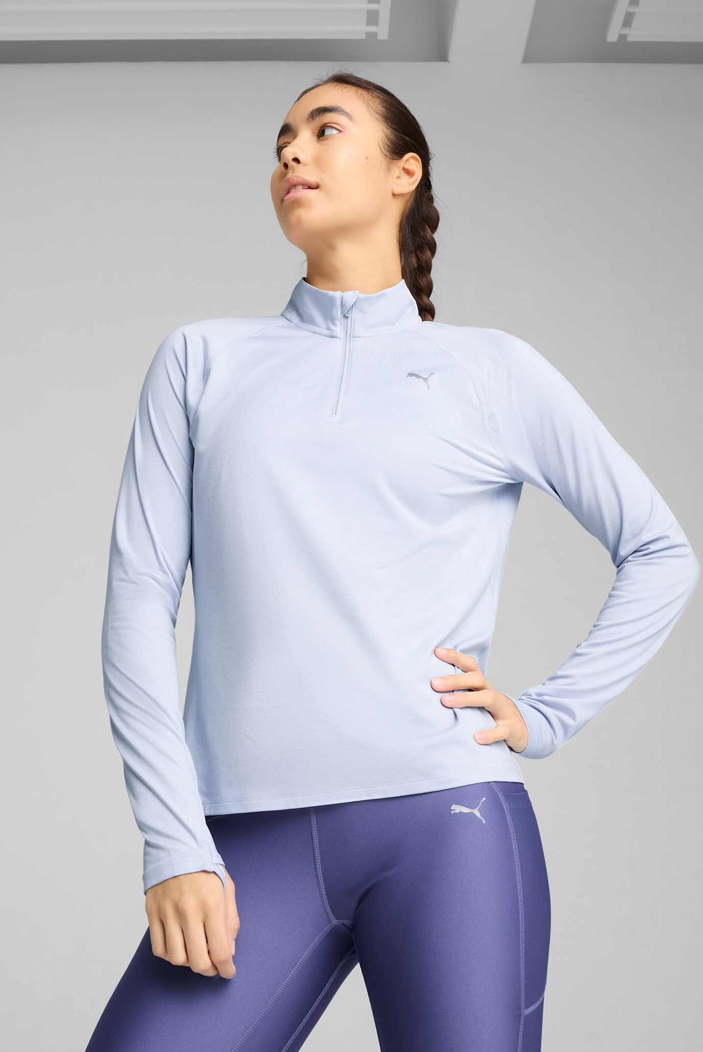 Женский голубой лонгслив RUN VELOCITY CLOUDSPUN 1/4 Zip Women 1