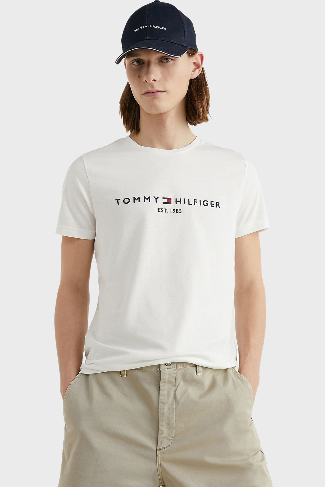 Мужская белая футболка CORE TOMMY LOGO TEE 1