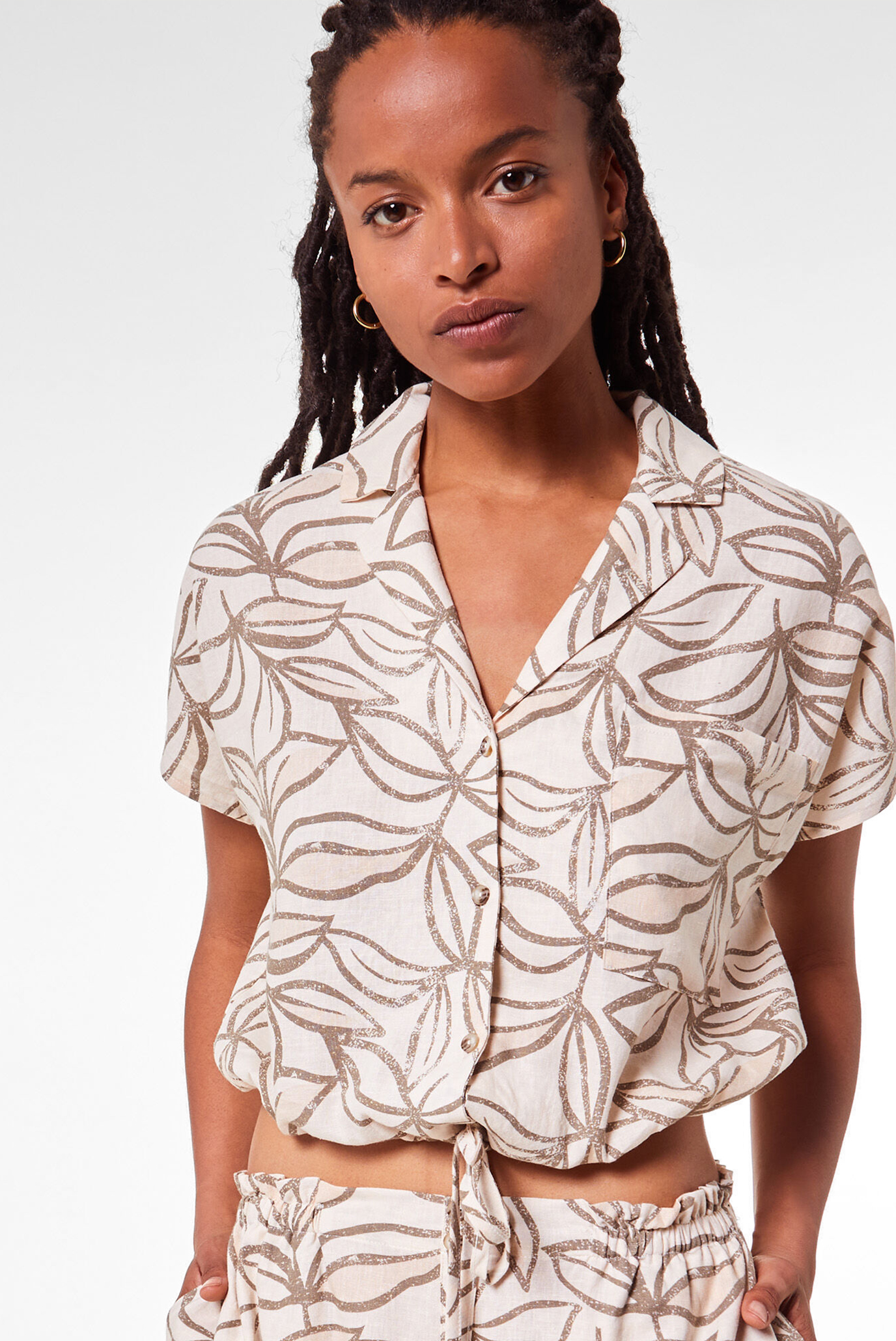 Женская бежевая льняная рубашка с узором RYMEL 1