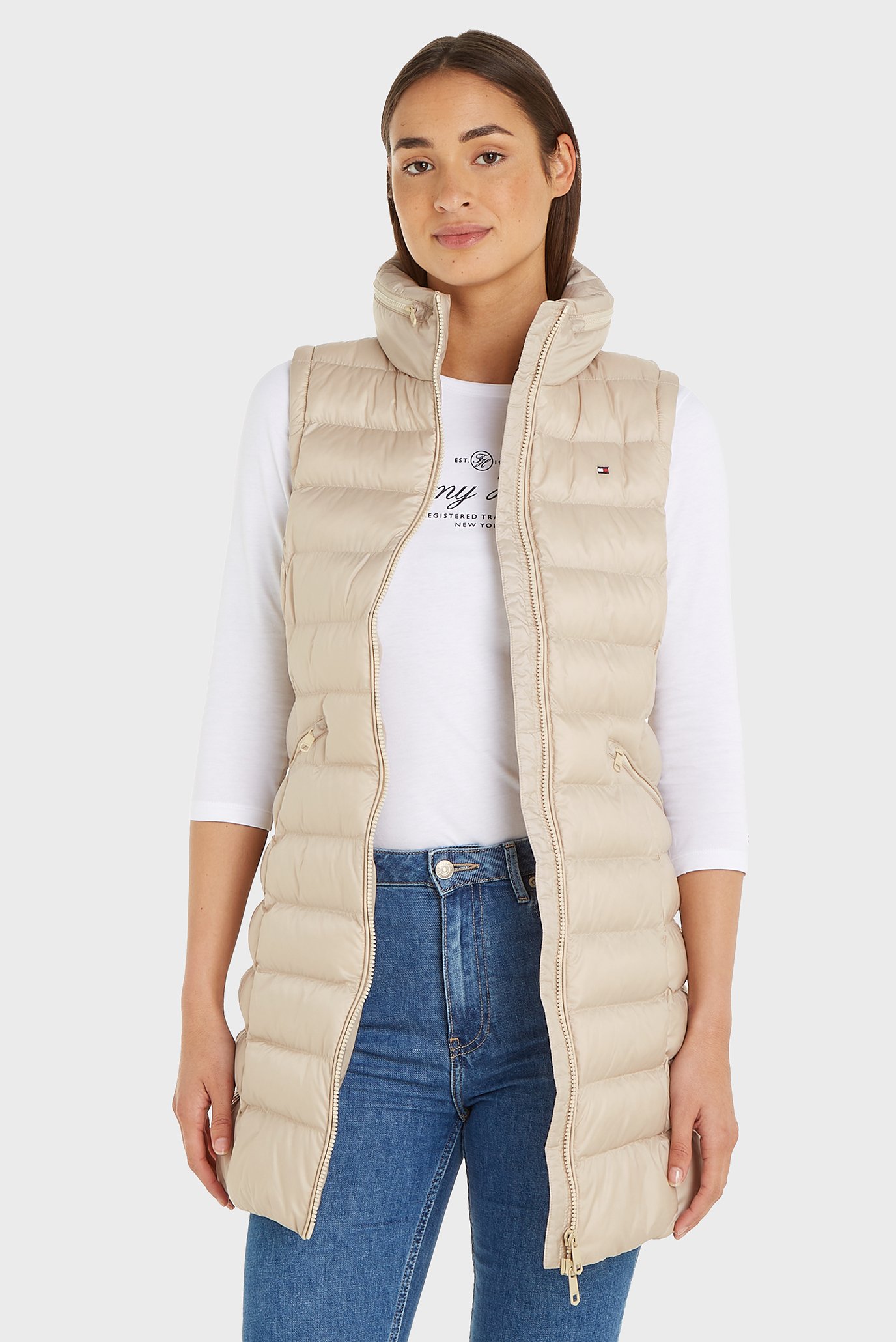 Женский бежевый жилет MW PADDED GLOBAL STR LONG VEST Бежевый S Tommy Hilfiger WW0WW40322 Женский бежевый жилет MW PADDED GLOBAL STR LONG VEST Бежевый S Tommy Hilfiger WW0WW40322