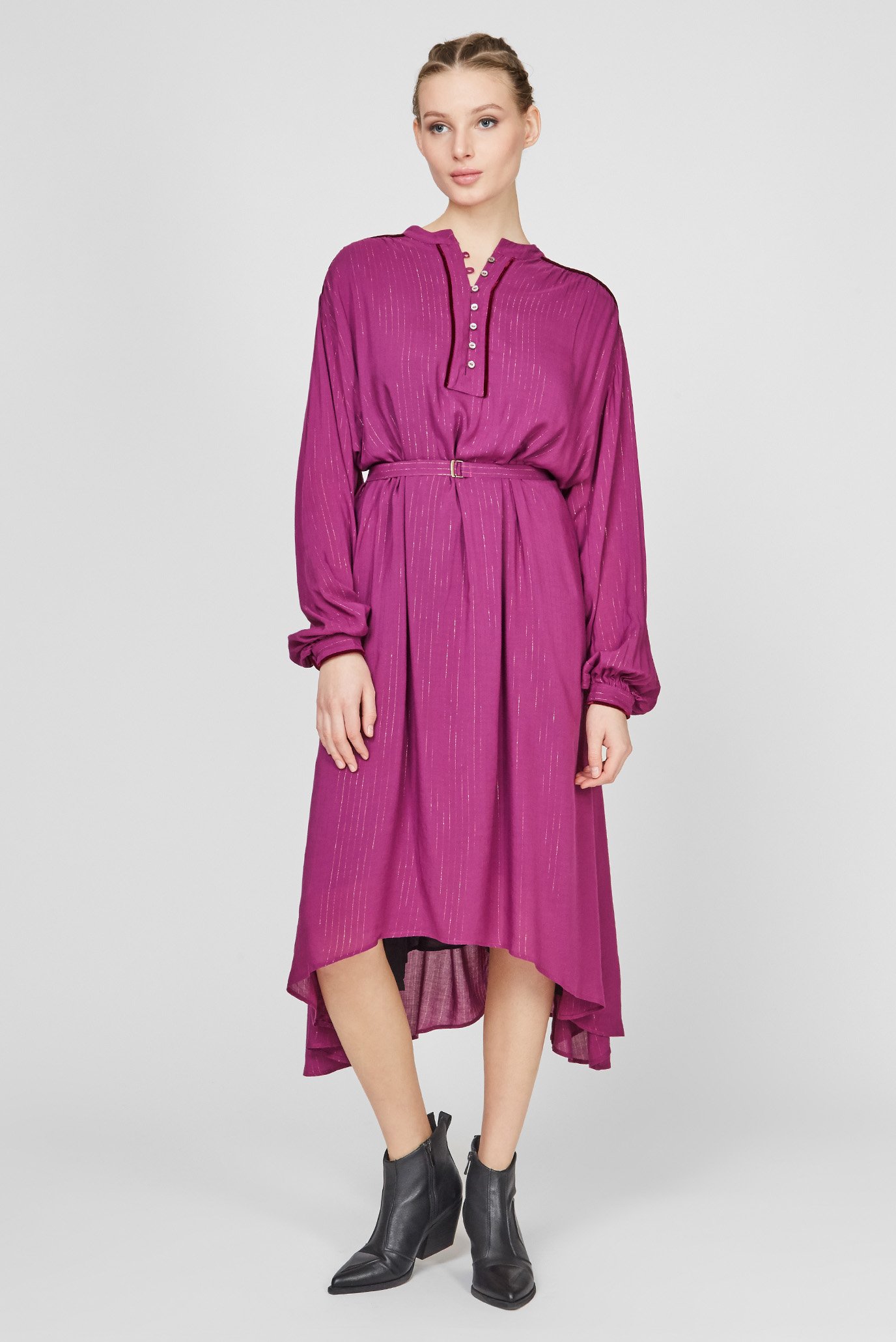 Жіноча фіолетова сукня у смужку 1