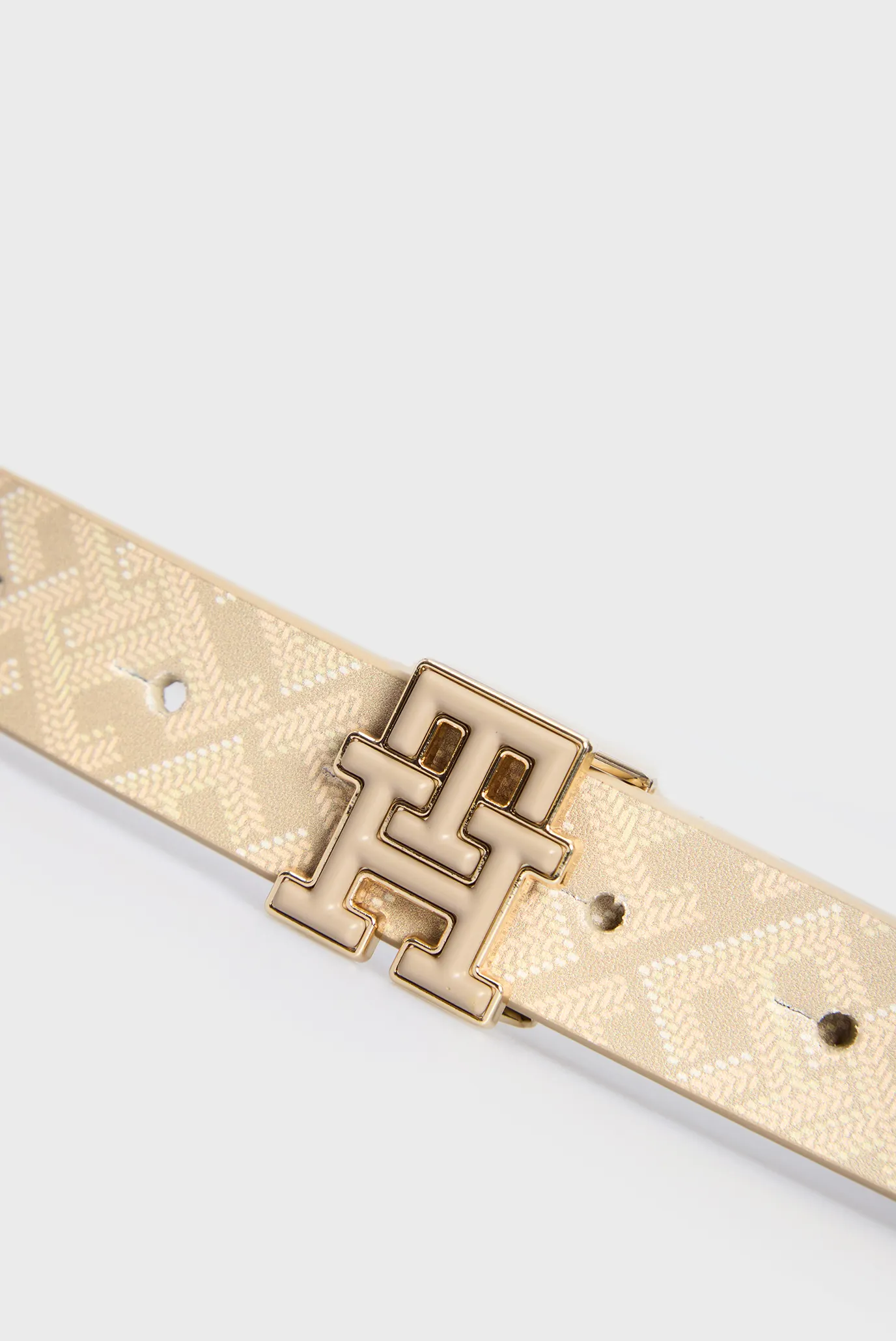 Женский бежевый кожаный ремень с узором TH LOGO MONO 2.5 2