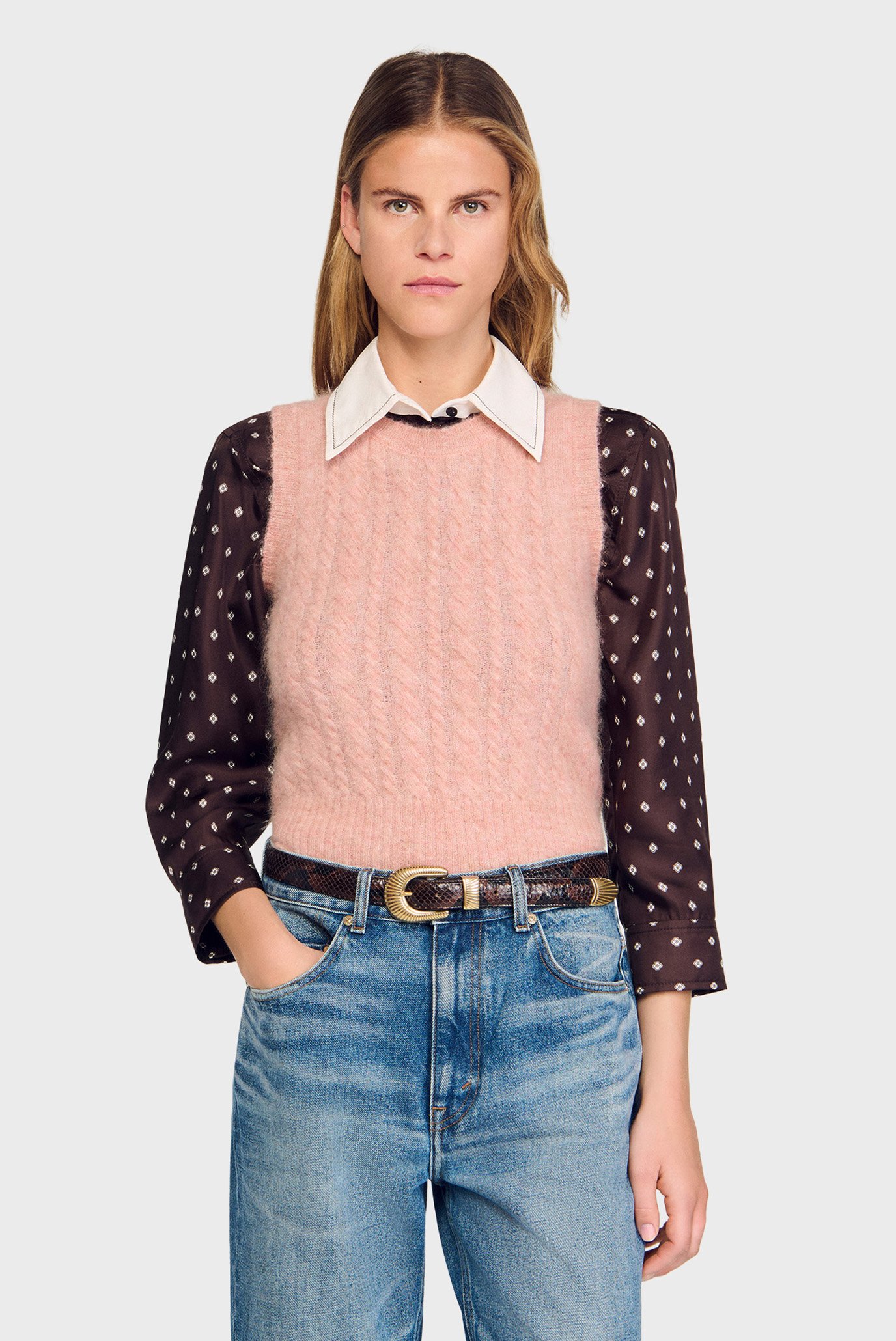 Женский розовый шерстяной жилет Розовый S Sandro SFPPU02712_Poudre Pink Женский розовый шерстяной жилет Розовый S Sandro SFPPU02712_Poudre Pink