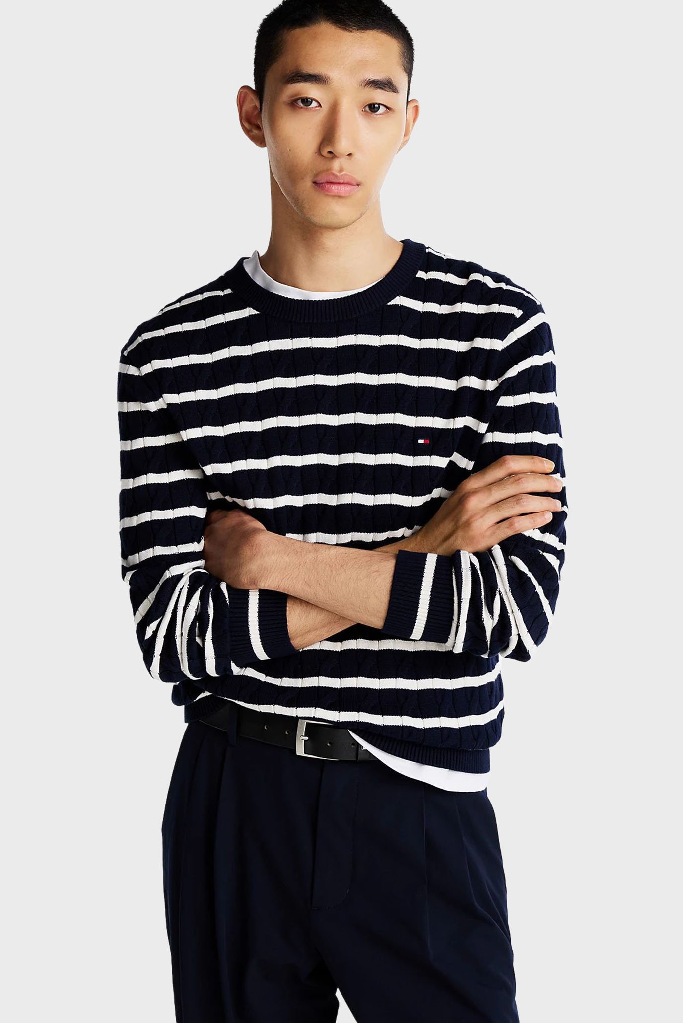 Чоловічий джемпер у смужку CLASSIC COTTON CABLE CREW NECK 1