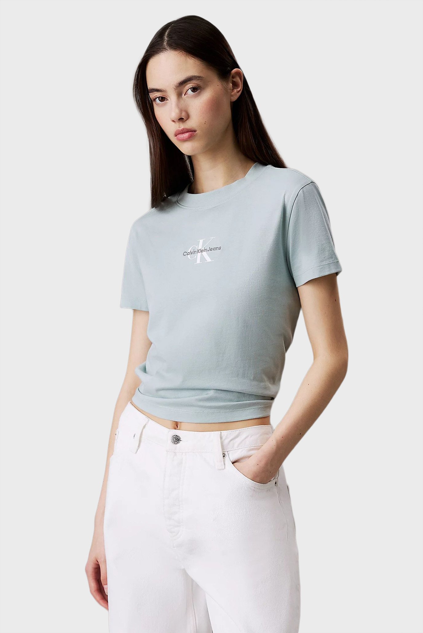 Женская голубая футболка MONOLOGO BABY Голубой S Calvin Klein Jeans J20J223113 Женская голубая футболка MONOLOGO BABY Голубой S Calvin Klein Jeans J20J223113