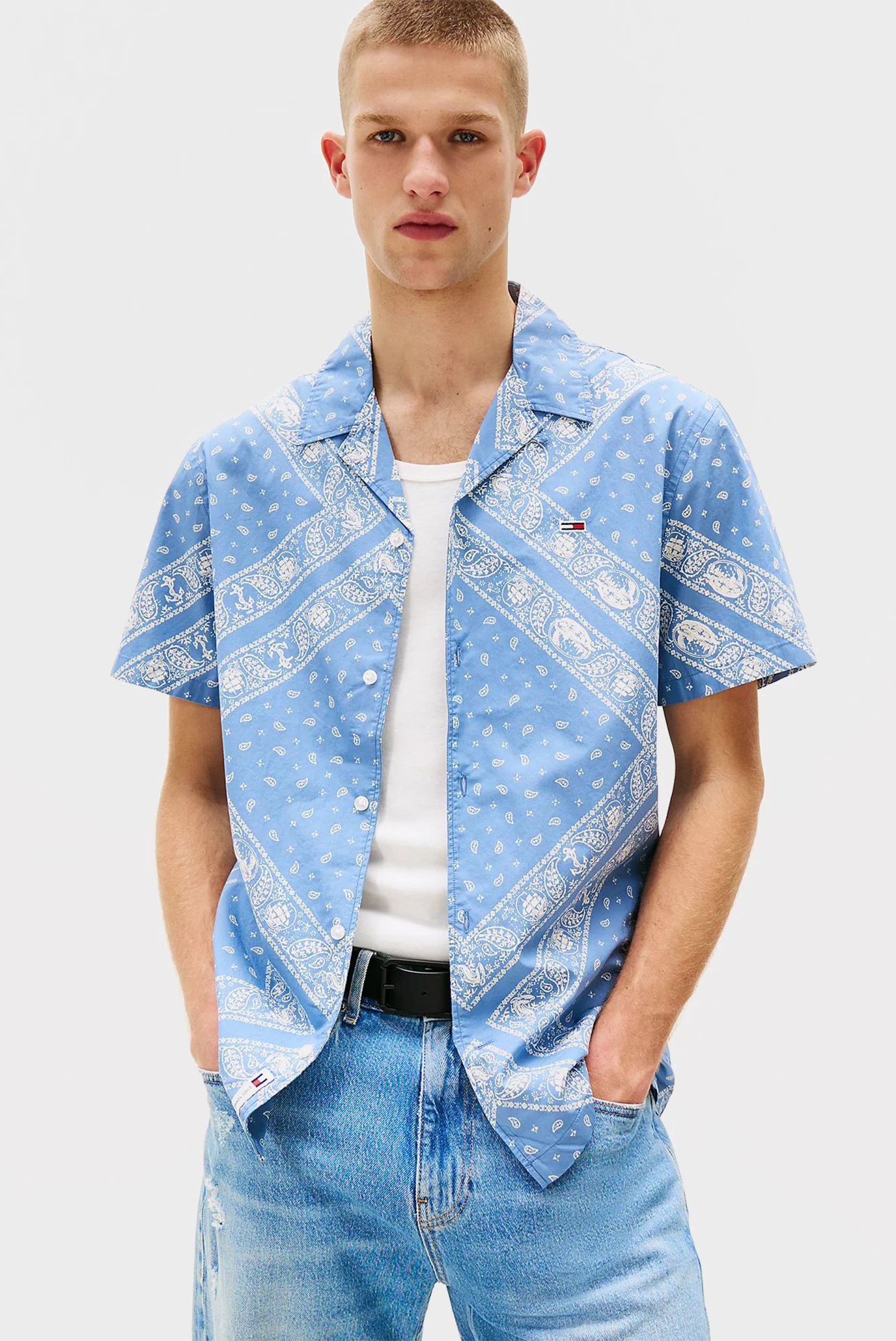 Мужская голубая рубашка с узором REG AOP Голубой M Tommy Jeans DM0DM20888 Мужская голубая рубашка с узором REG AOP Голубой M Tommy Jeans DM0DM20888