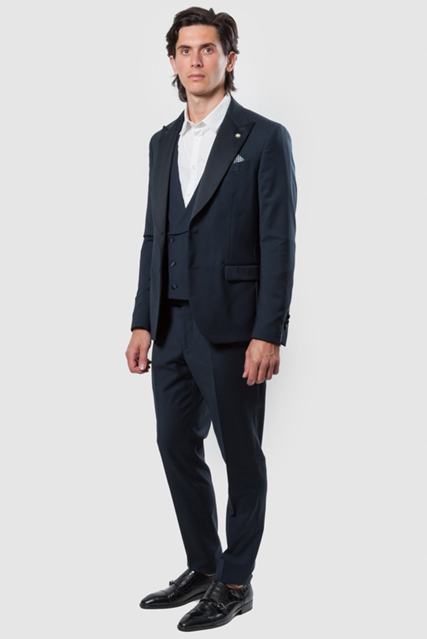 Мужской темно-синий шерстяной костюм (пиджак, жилет, брюки) 1
