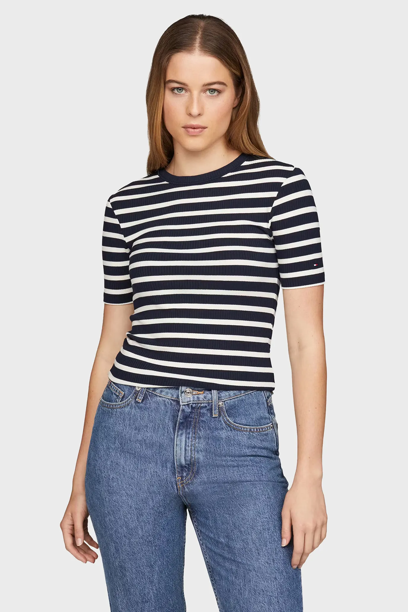 Женский топ в полоску 5X2 RIB C-NK SS Разноцветный S Tommy Hilfiger WW0WW43918