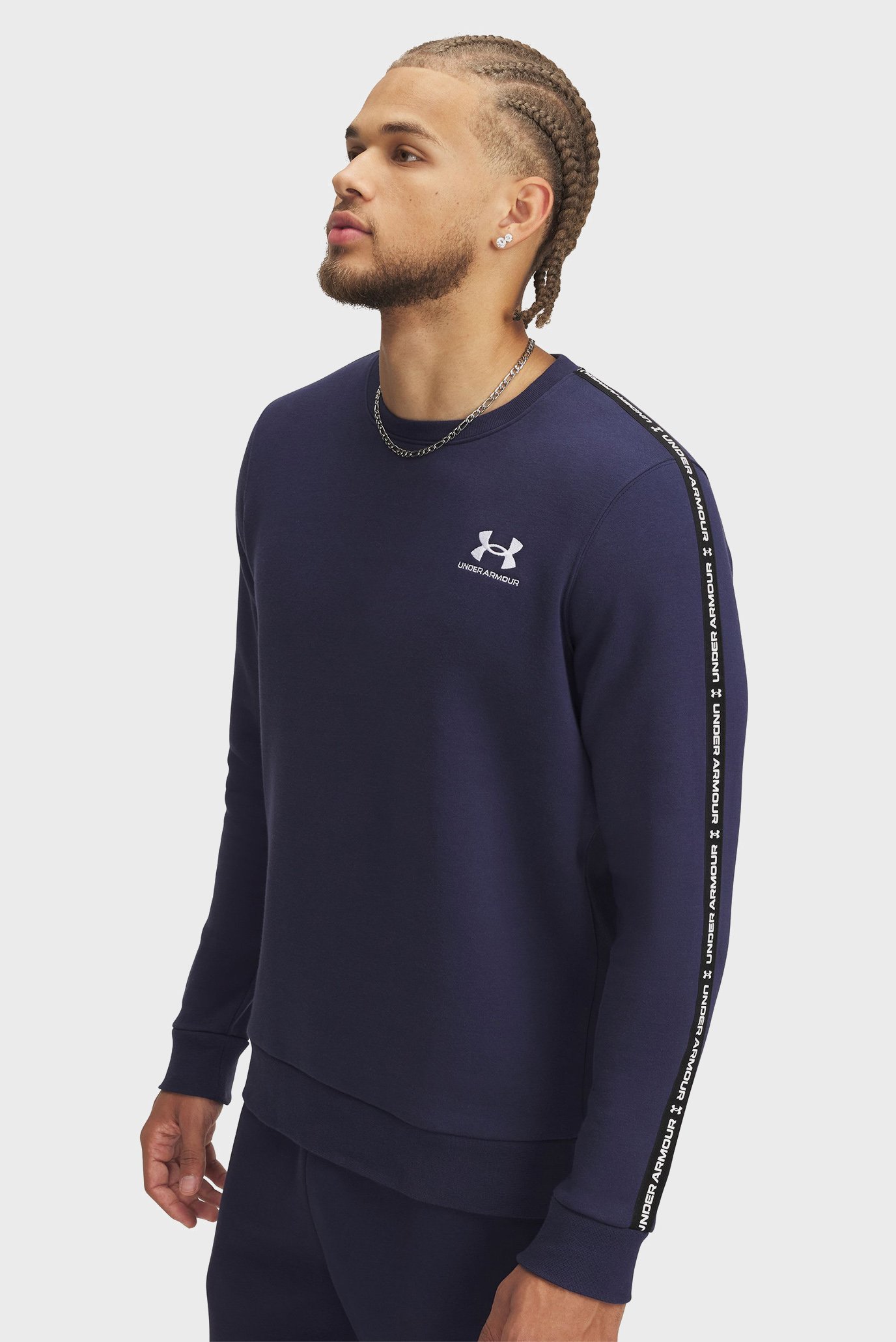 Мужской темно-синий свитшот UA Icon Fleece Crew Taping Синий XL Under Armour 1389357-410 Мужской темно-синий свитшот UA Icon Fleece Crew Taping Синий XL Under Armour 1389357-410