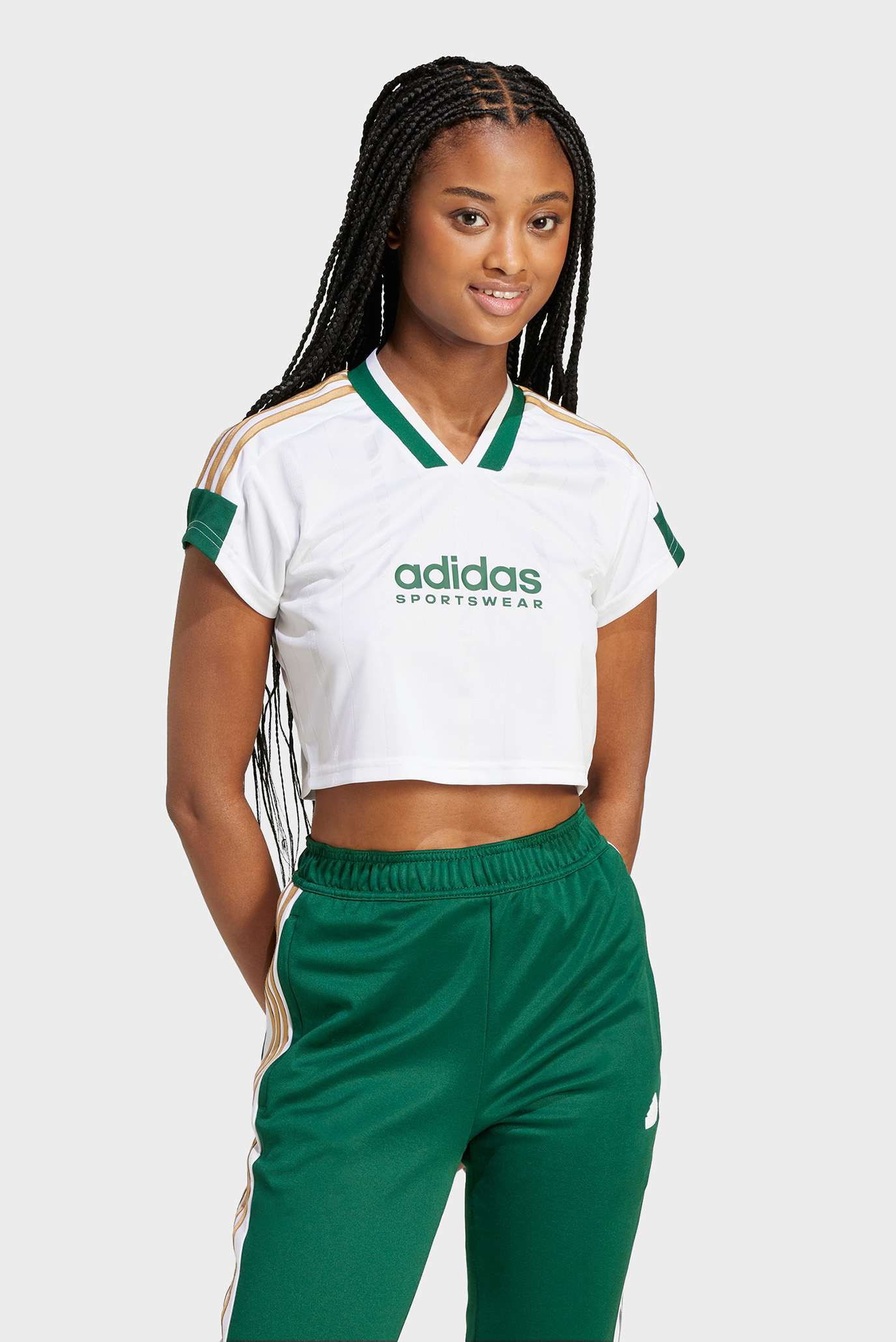 Женское белое поло Tiro Cut 3-Stripes Crop 1