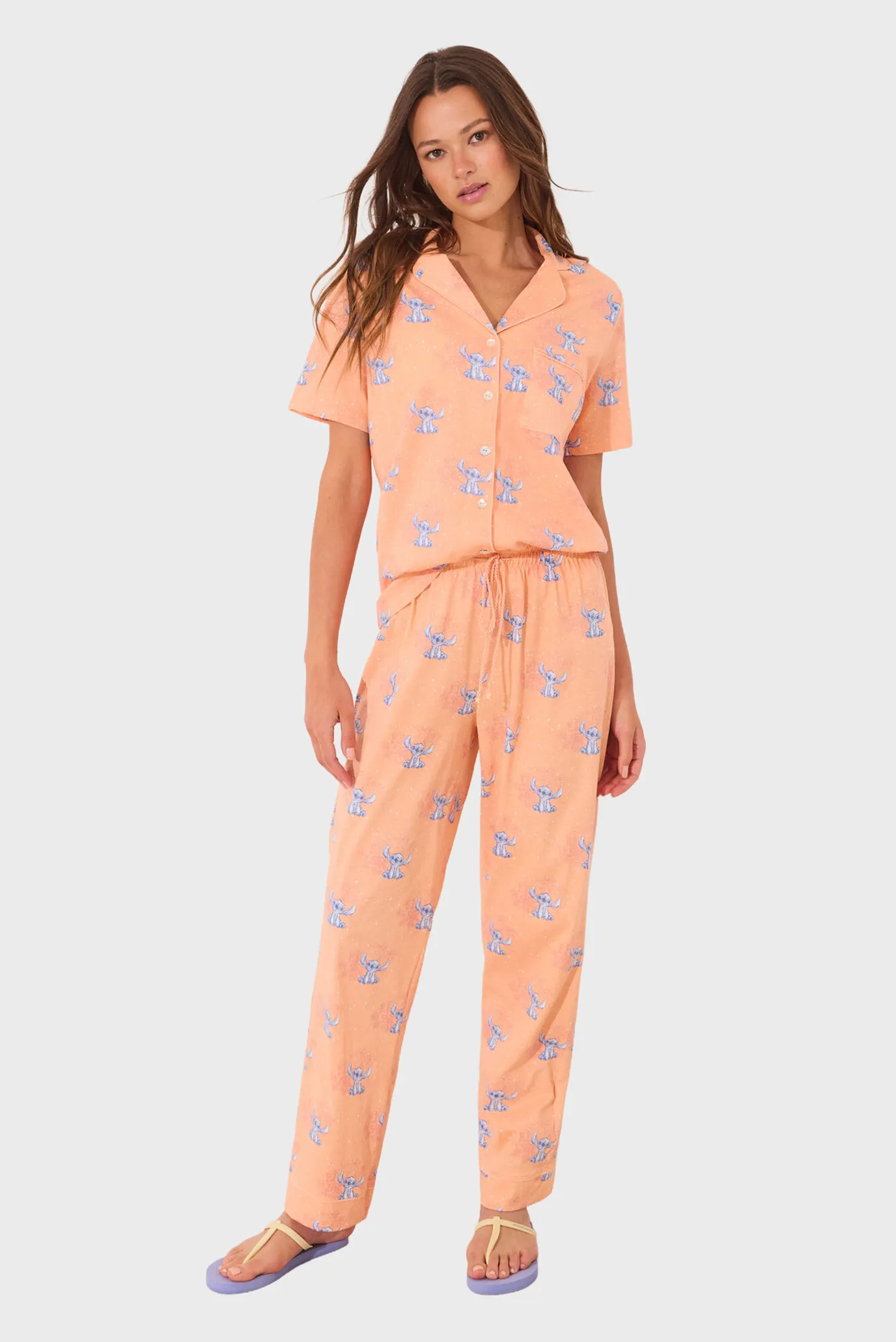 Жіноча персикова піжама з візерунком (сорочка, брюки) Lilo & Stitch 1