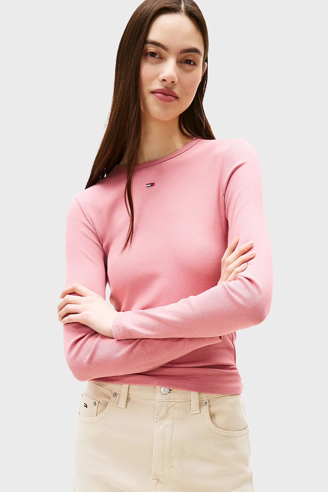 Жіночий рожевий лонгслів TJW SLIM ESSENTIAL RIB 1