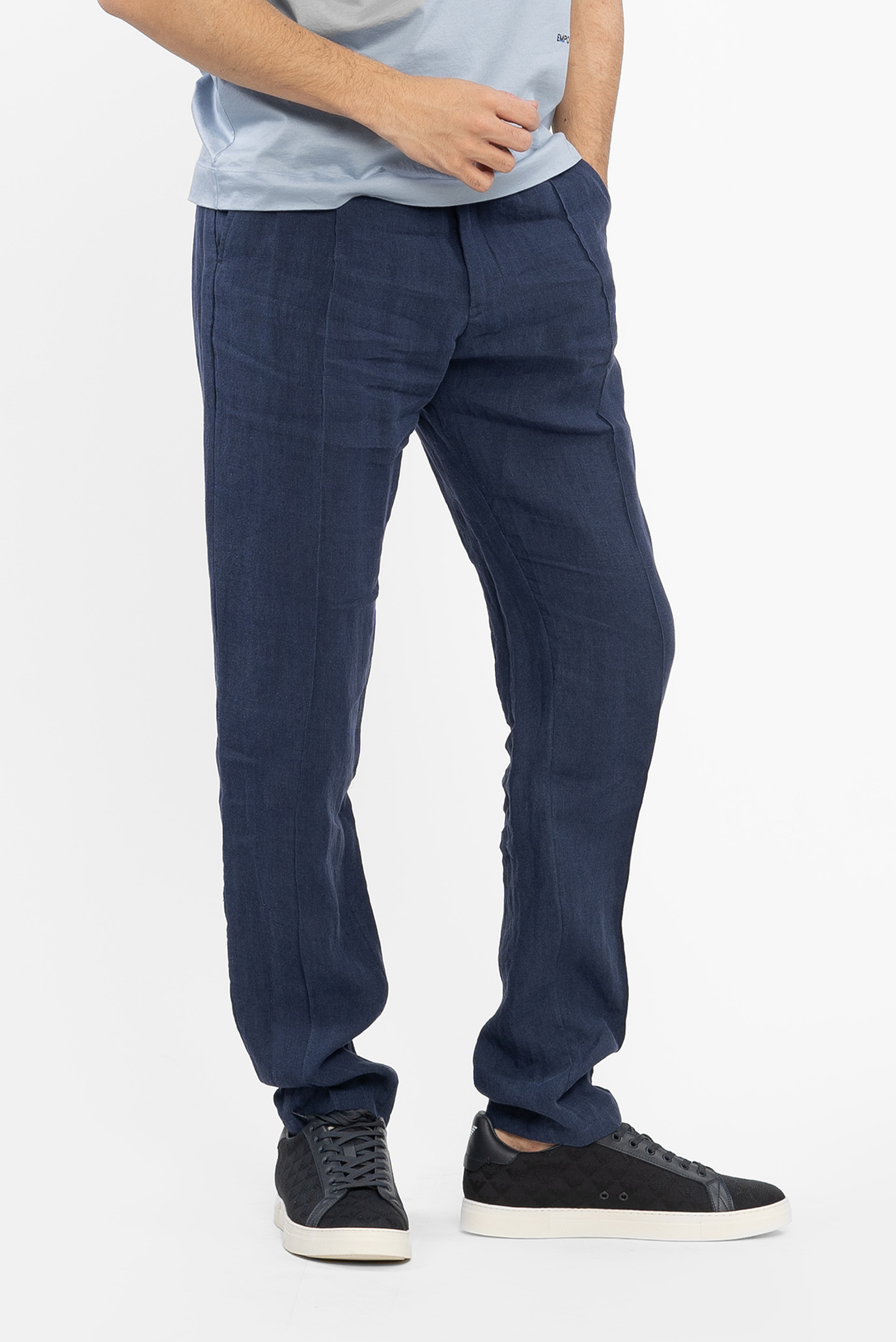 Мужские темно-синие льняные брюки 1