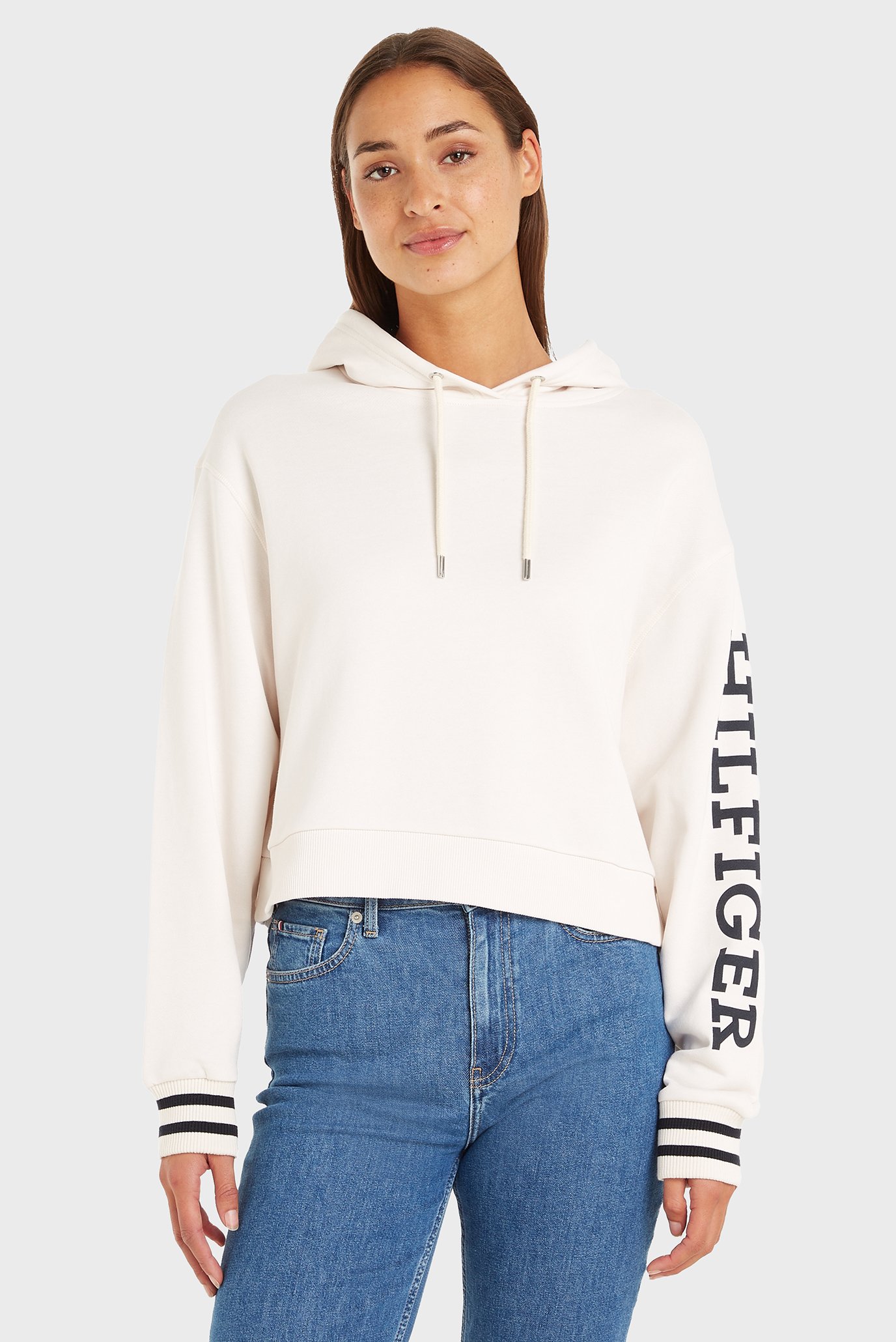 Женское белое худи REG MONOTYPE SLV CROP HOODIE Белый S Tommy Hilfiger WW0WW39140
