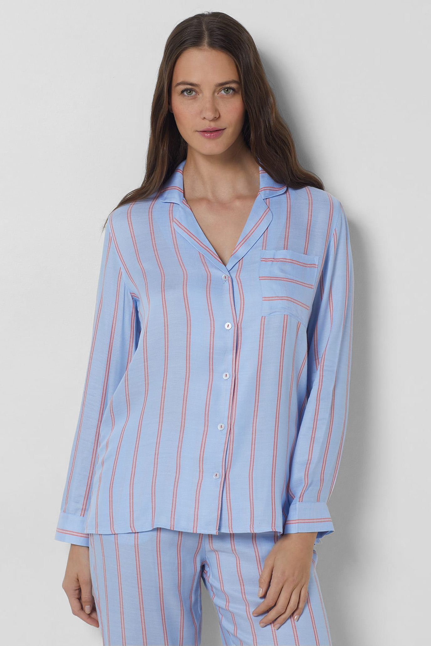Женская голубая рубашка в полоску SOFFIA 1