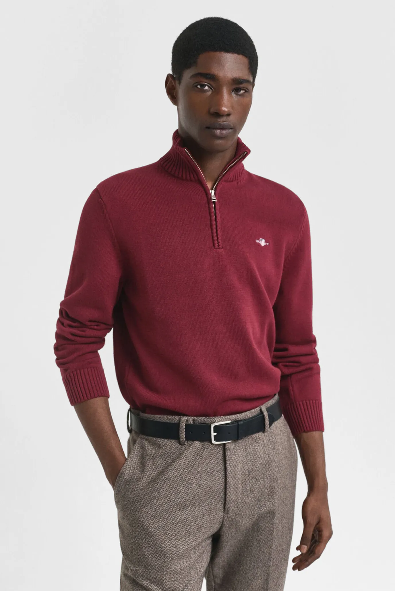 Мужская бордовая кофта CASUAL COTTON HALF ZIP 1