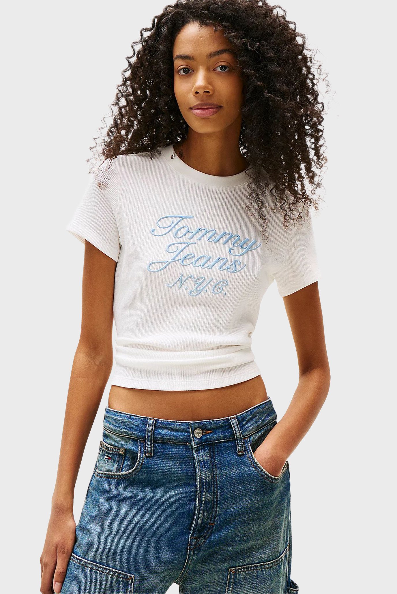 Женская белая футболка SLIM WAFFLE Белый M Tommy Jeans DW0DW20906 Женская белая футболка SLIM WAFFLE Белый M Tommy Jeans DW0DW20906