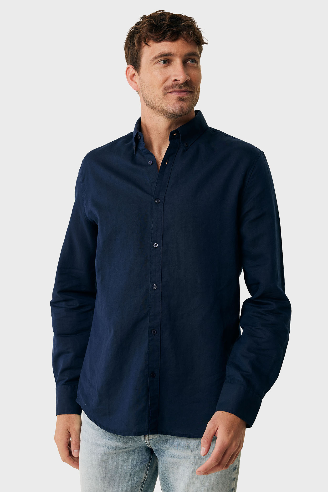 Мужская темно-синяя льняная рубашка CALEB Basic linen shirt Синий S Mexx MF007200151M Мужская темно-синяя льняная рубашка CALEB Basic linen shirt Синий S Mexx MF007200151M