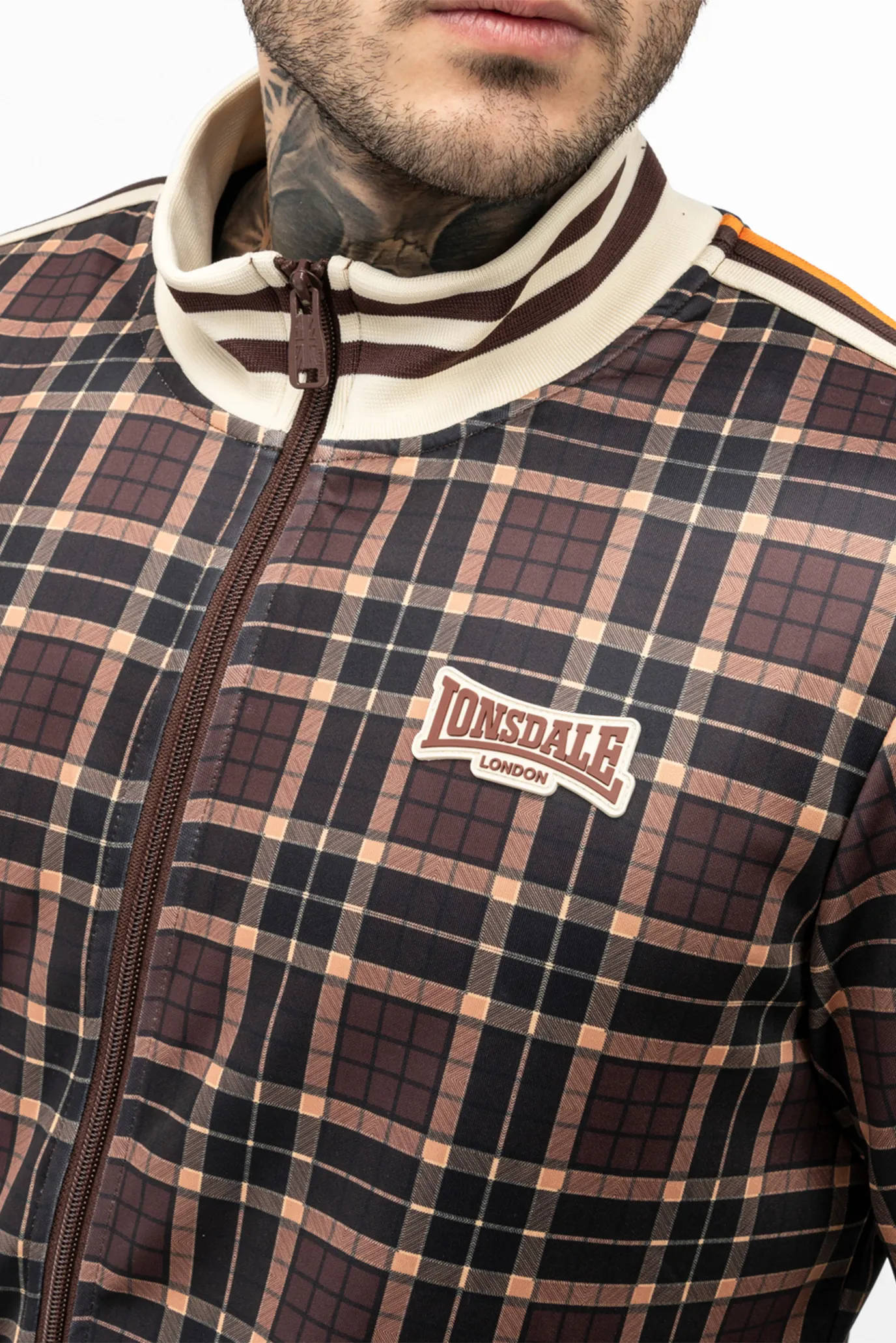 Чоловічий коричневий картатий спортивний костюм (кофта, штани) 4