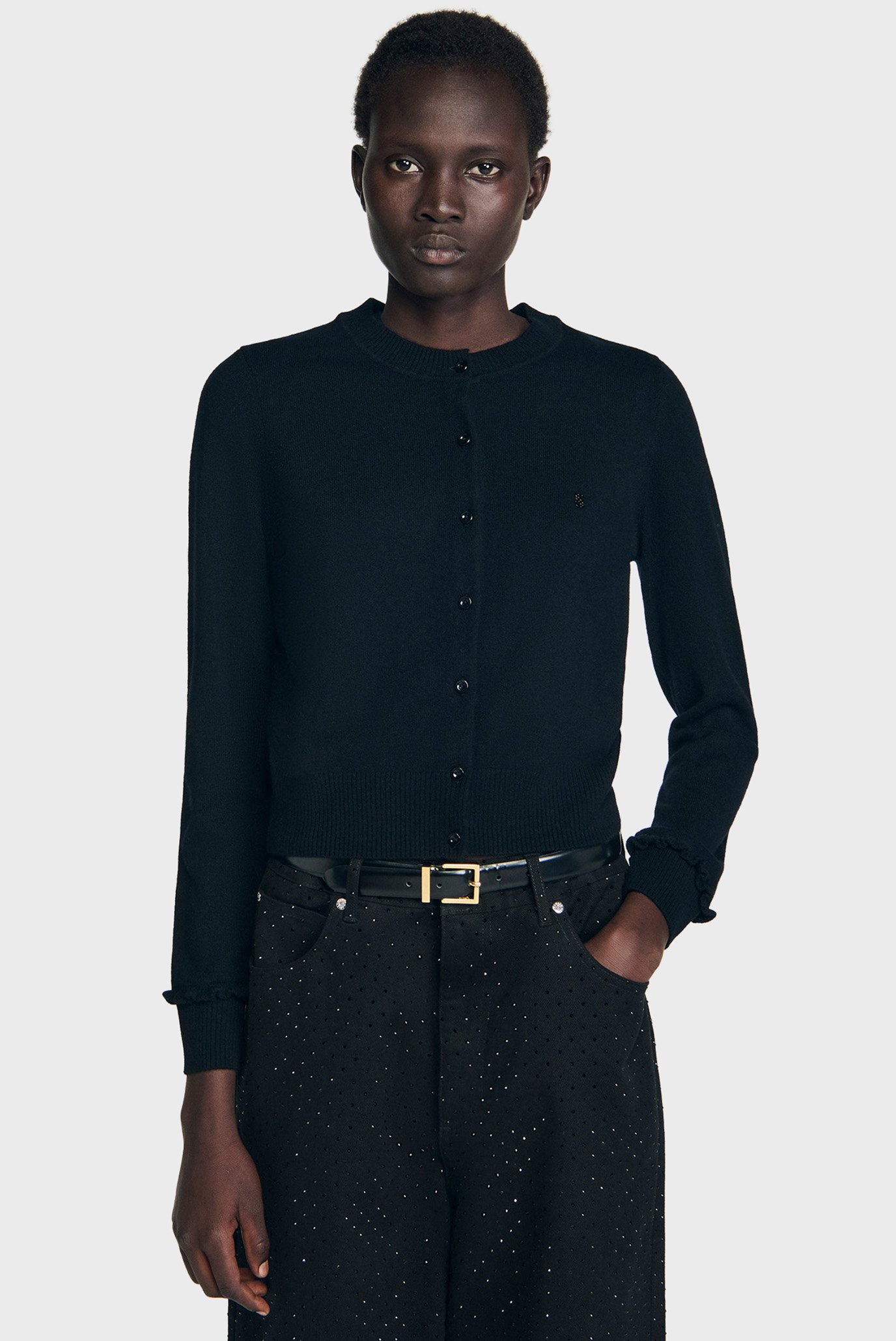 Женский черный шерстяной кардиган Черный L Sandro SFPCA01025_Black Женский черный шерстяной кардиган Черный L Sandro SFPCA01025_Black