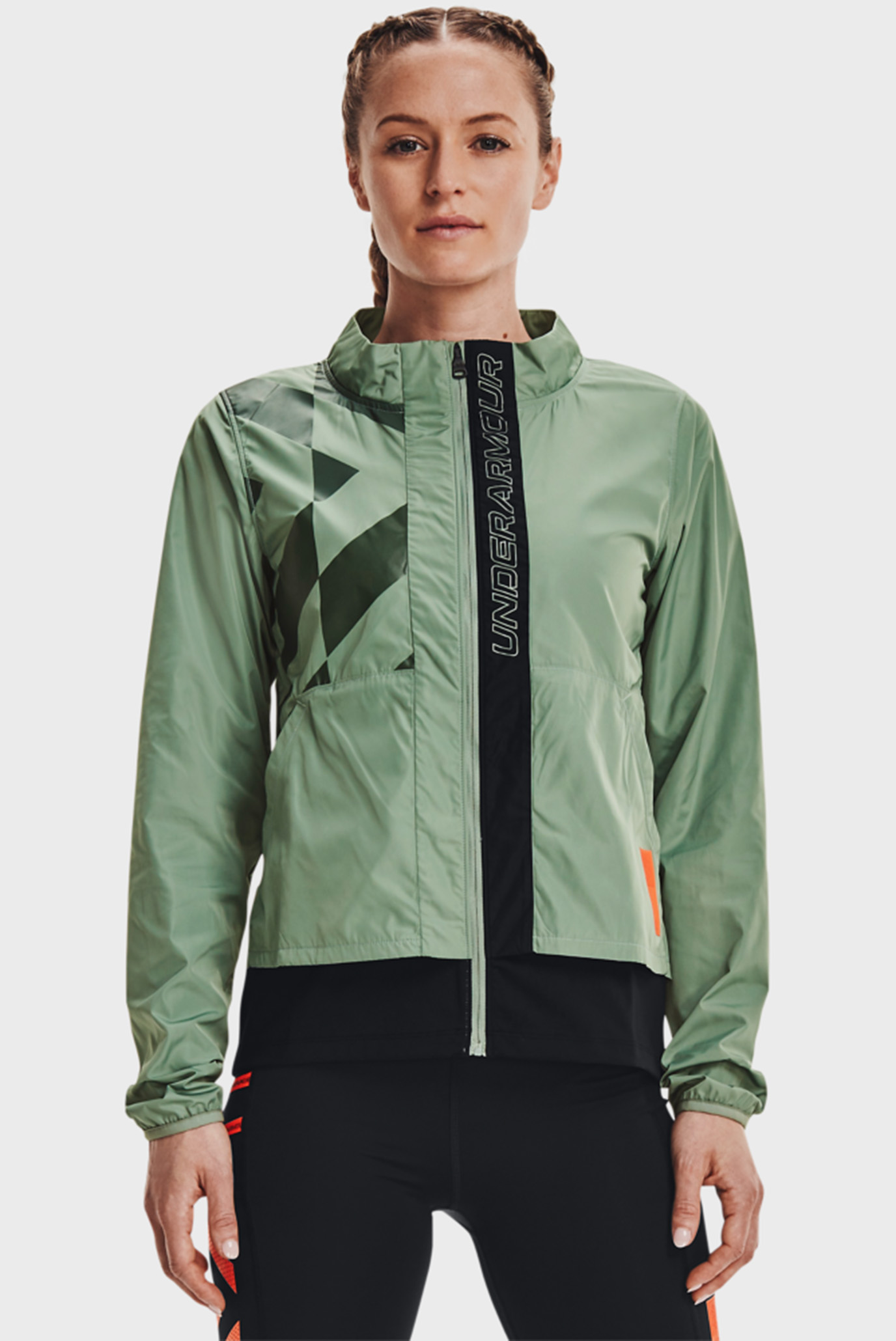 Жіноча зелена вітровка UA Run Anywhere Laser Jacket 1