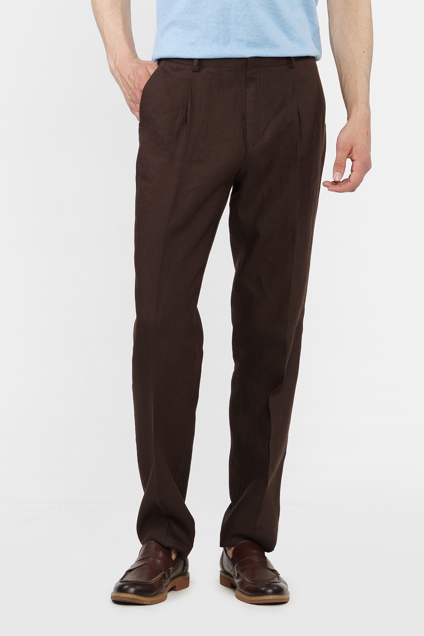 Чоловічі темно-коричневі лляні брюки 1