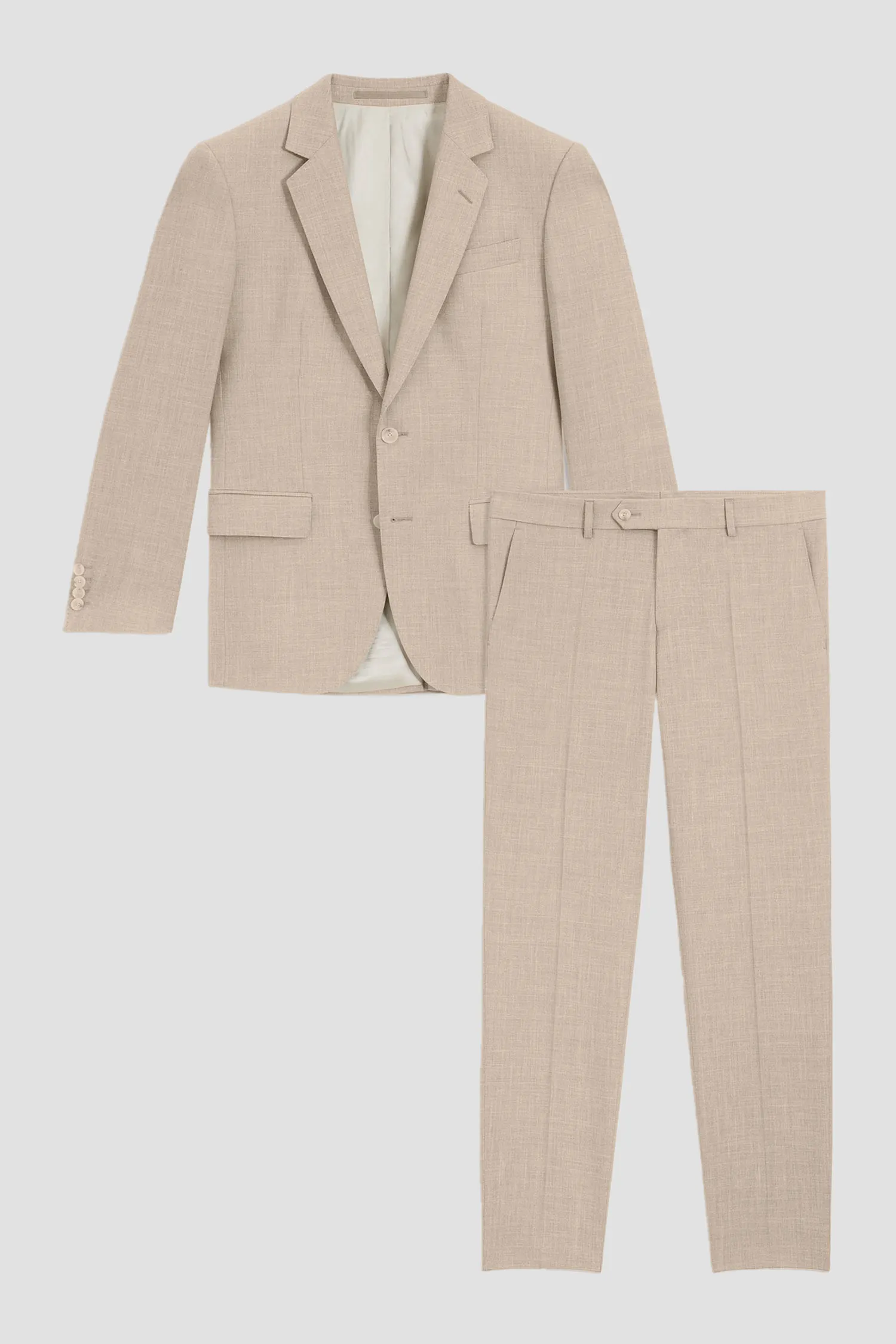 Мужской бежевый шерстяной костюм (пиджак, брюки) 8