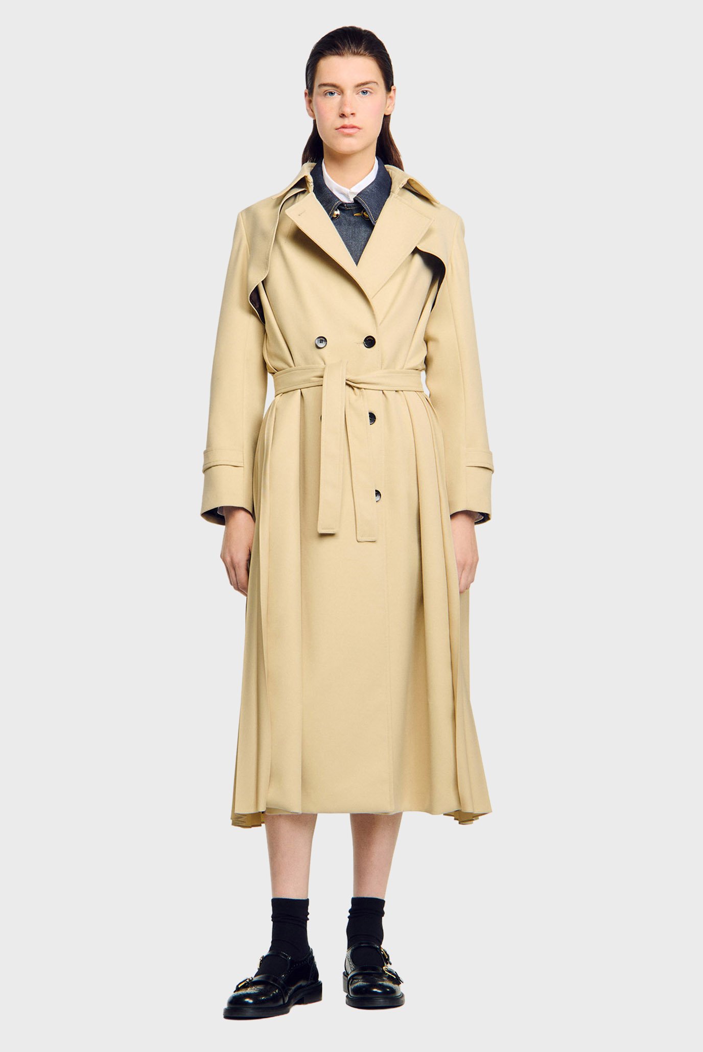 Женский бежевый тренч Бежевый 36 Sandro SFPOU00705_Beige Женский бежевый тренч Бежевый 36 Sandro SFPOU00705_Beige