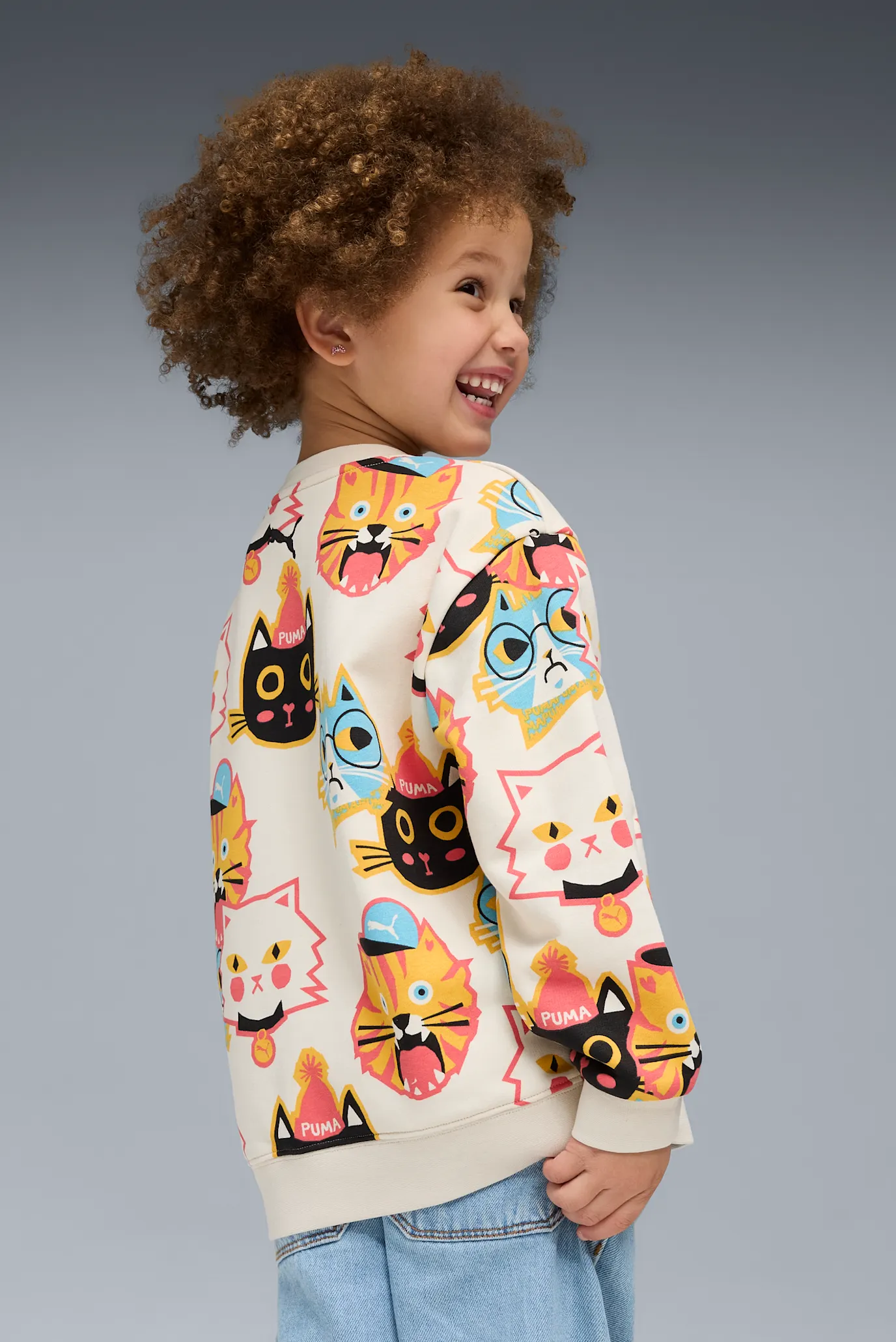 Детский белый свитшот с узором Moody Cat Crew Kids 3