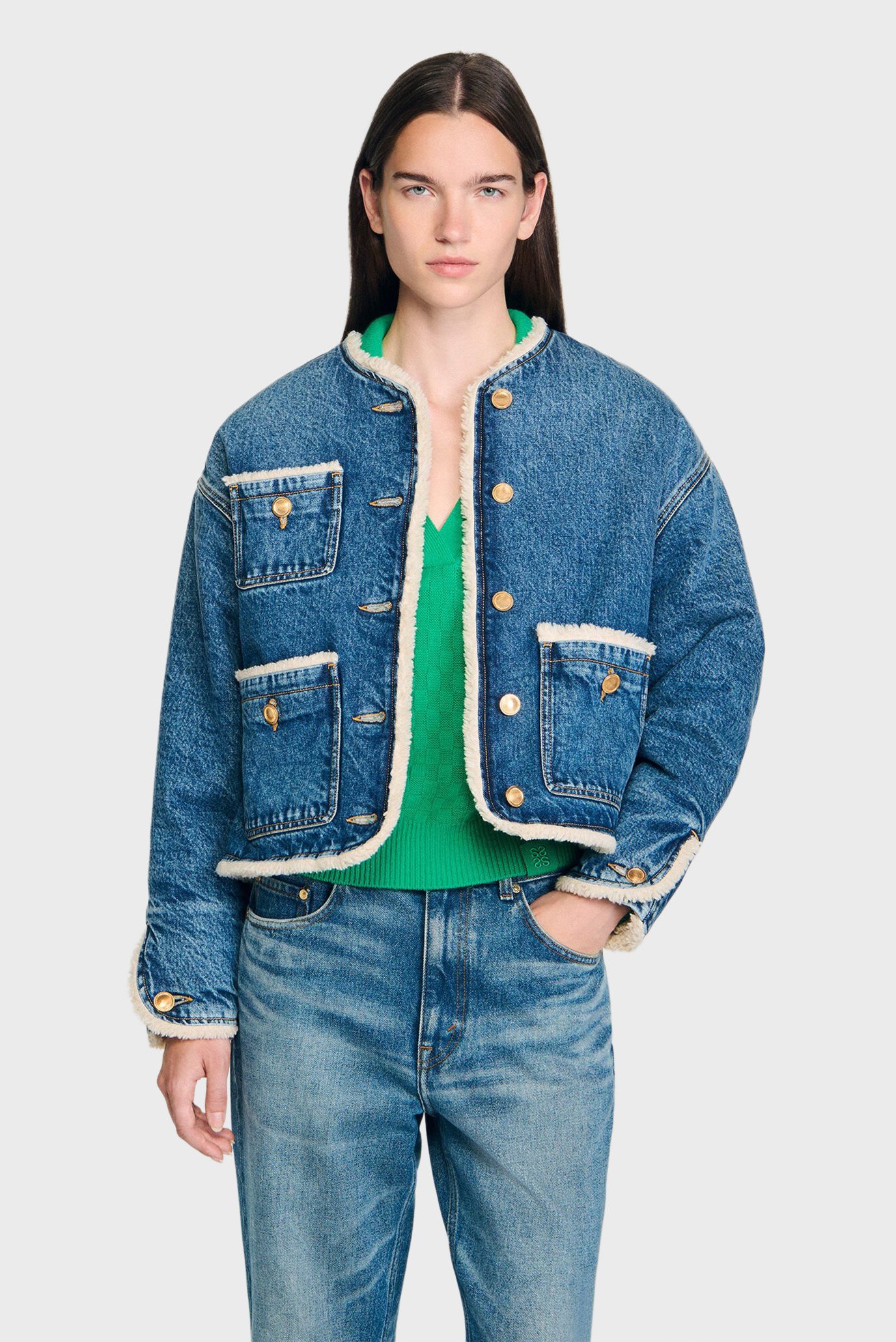 Женская синяя джинсовая куртка Синий 38 Sandro SFPBL01177_Blue Jean Женская синяя джинсовая куртка Синий 38 Sandro SFPBL01177_Blue Jean