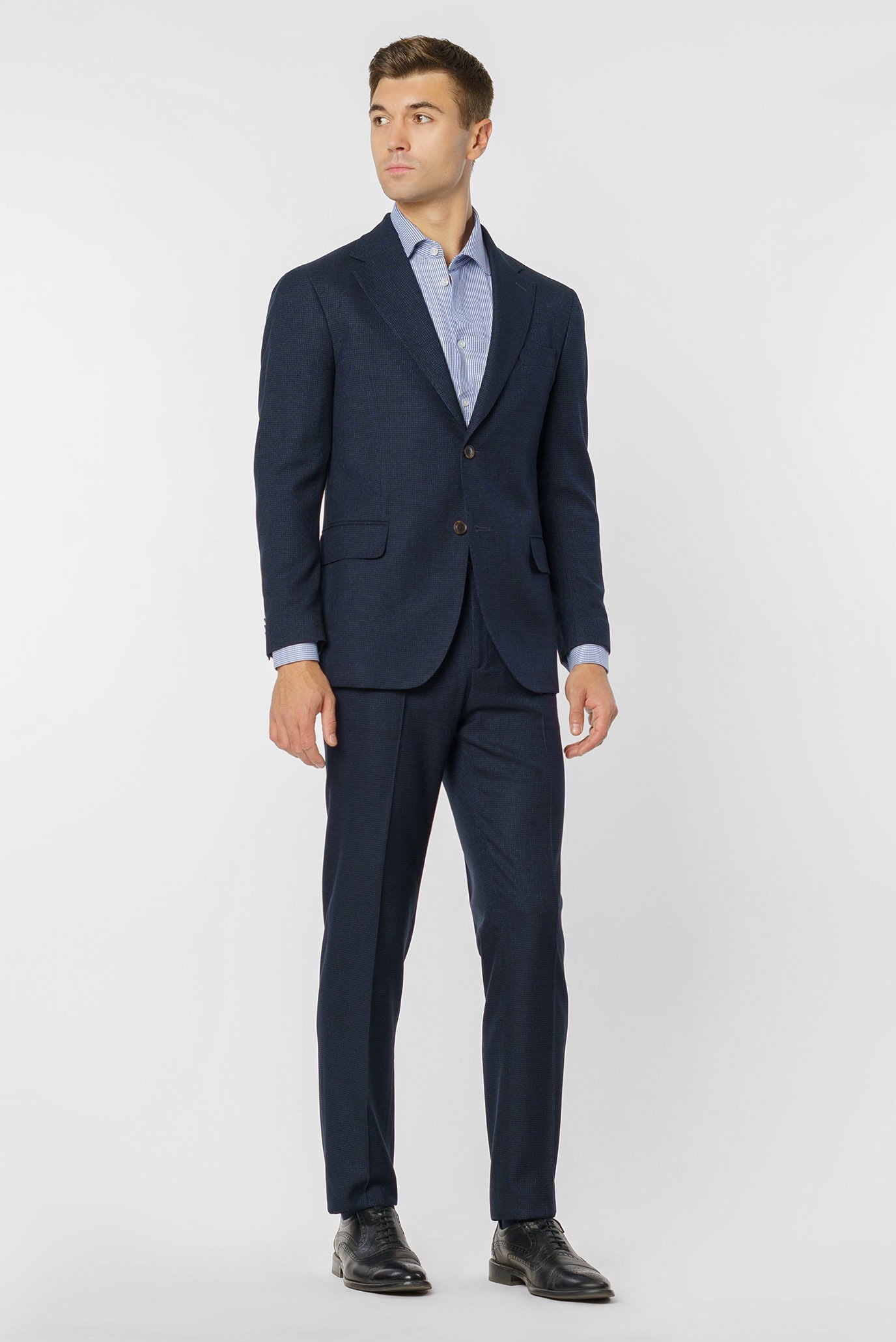 Чоловічий темно-синій картатий костюм (піджак, брюки) 1