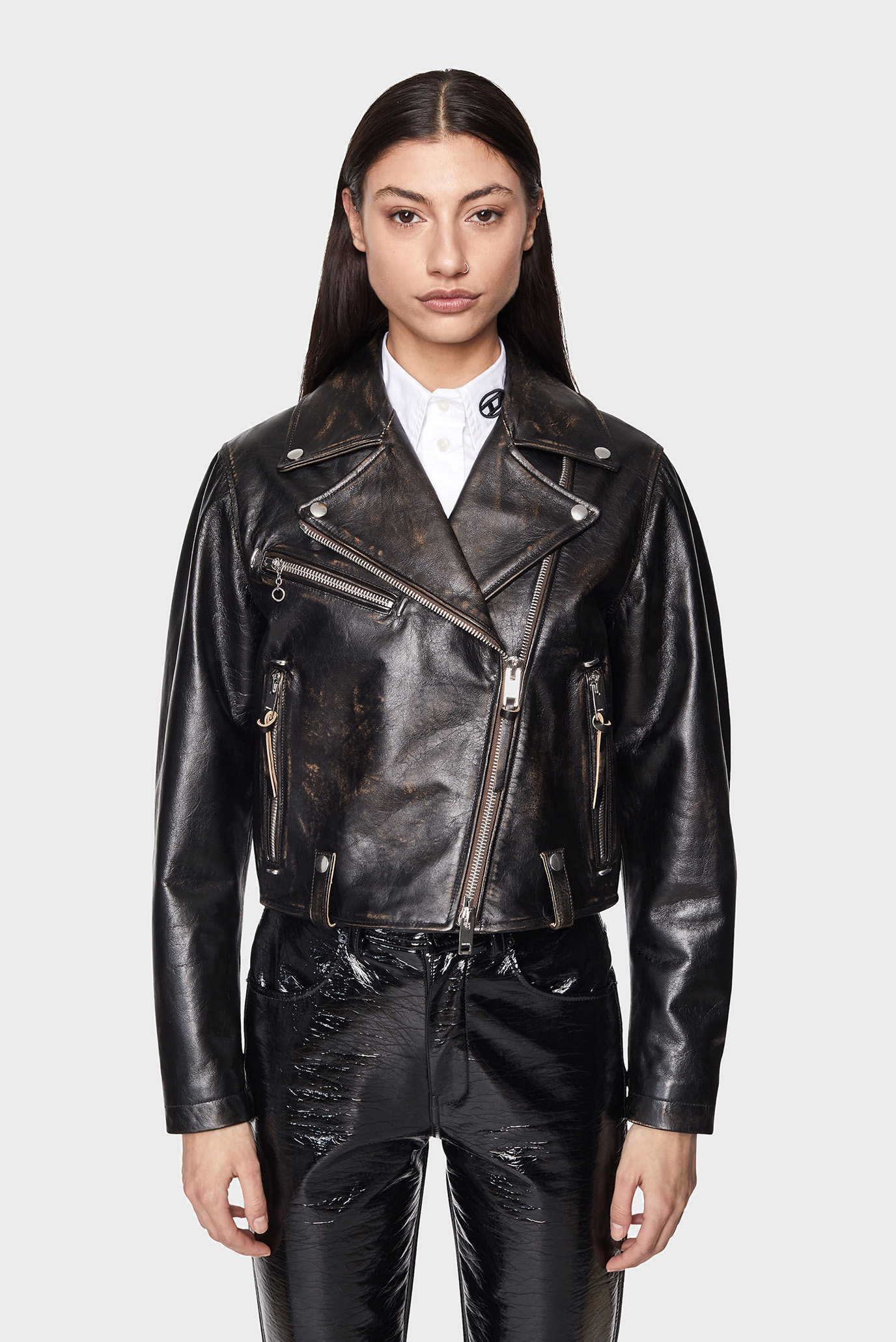 Женская черная кожаная куртка L-EDMEA-CL 1