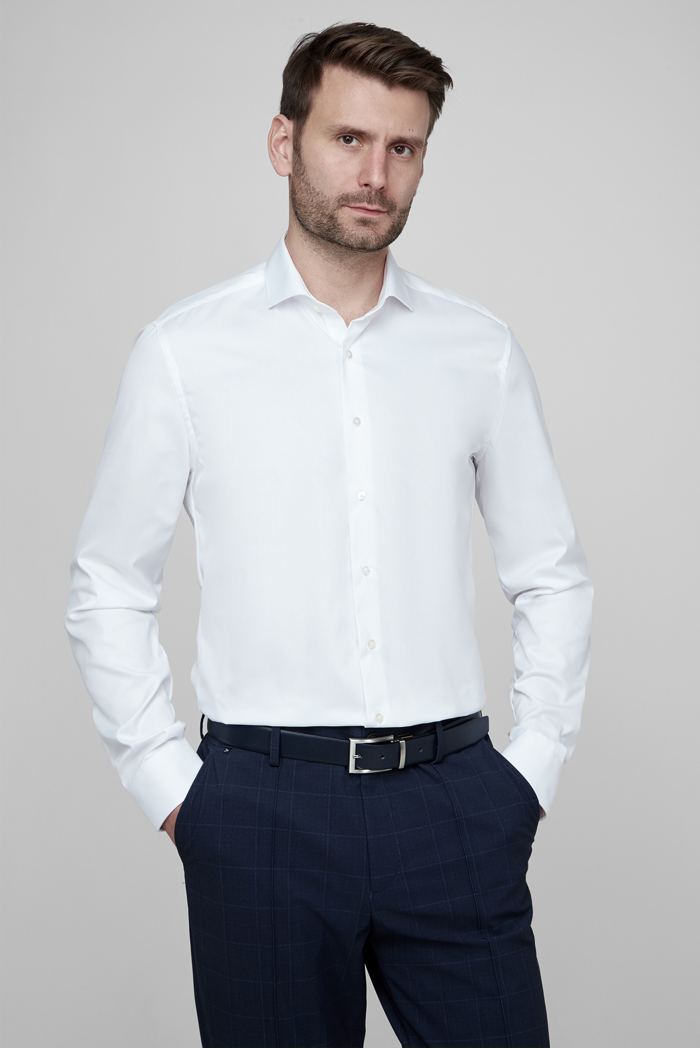 Мужская белая рубашка SLIM FIT 1