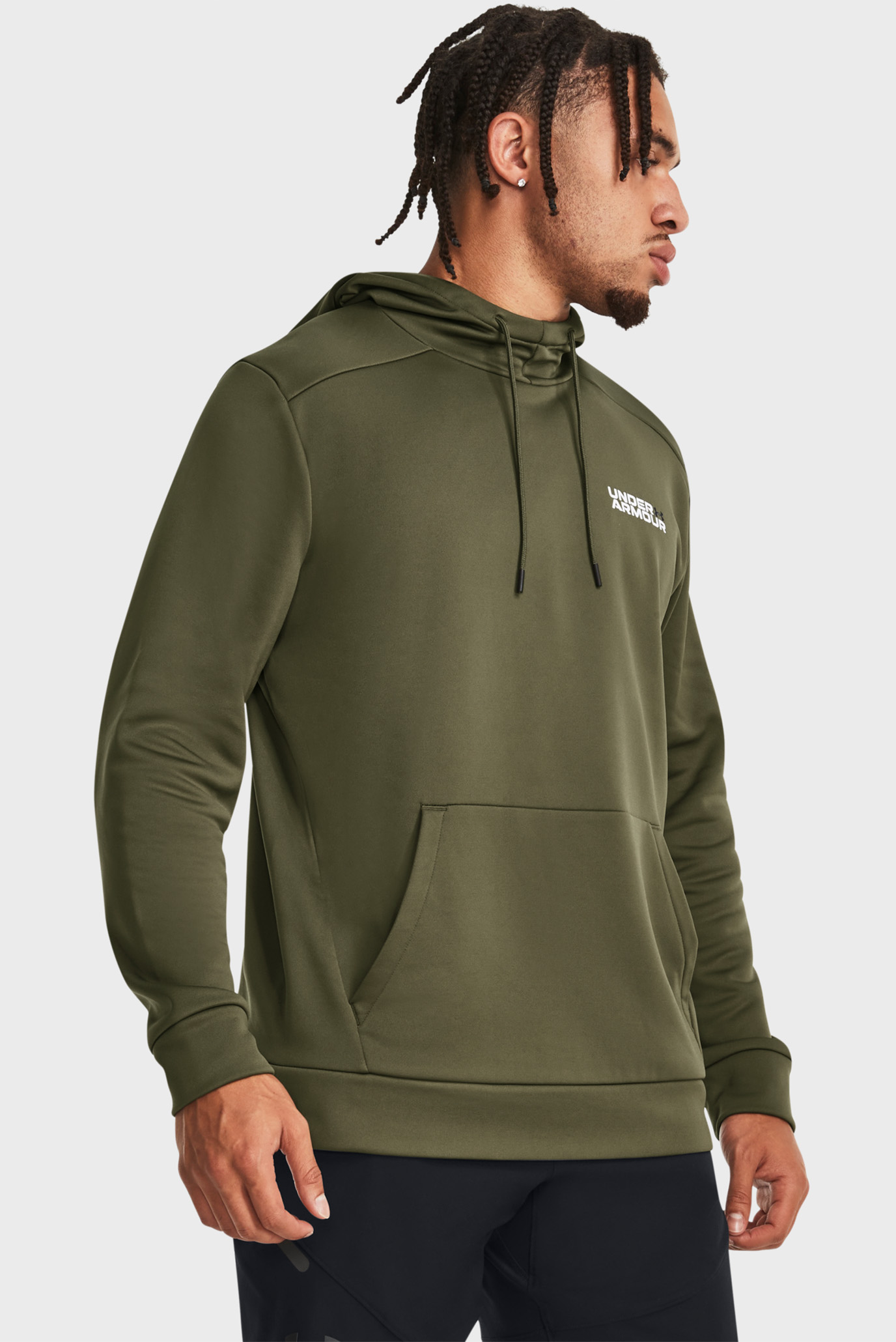 Мужское оливковое худи UA Armour Fleece Graphic HD 1