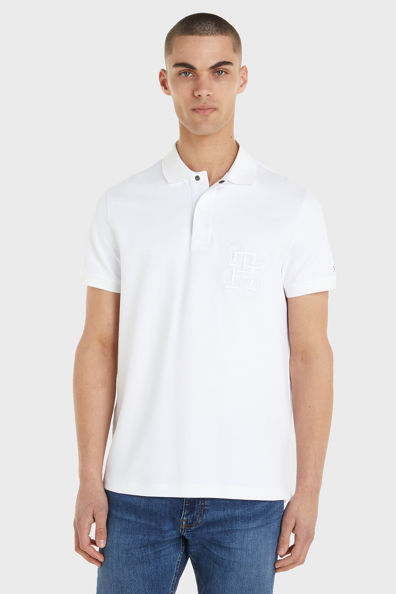 Мужское белое поло TWILL MONOGRAM REG Белый L Tommy Hilfiger MW0MW33576 Мужское белое поло TWILL MONOGRAM REG Белый L Tommy Hilfiger MW0MW33576