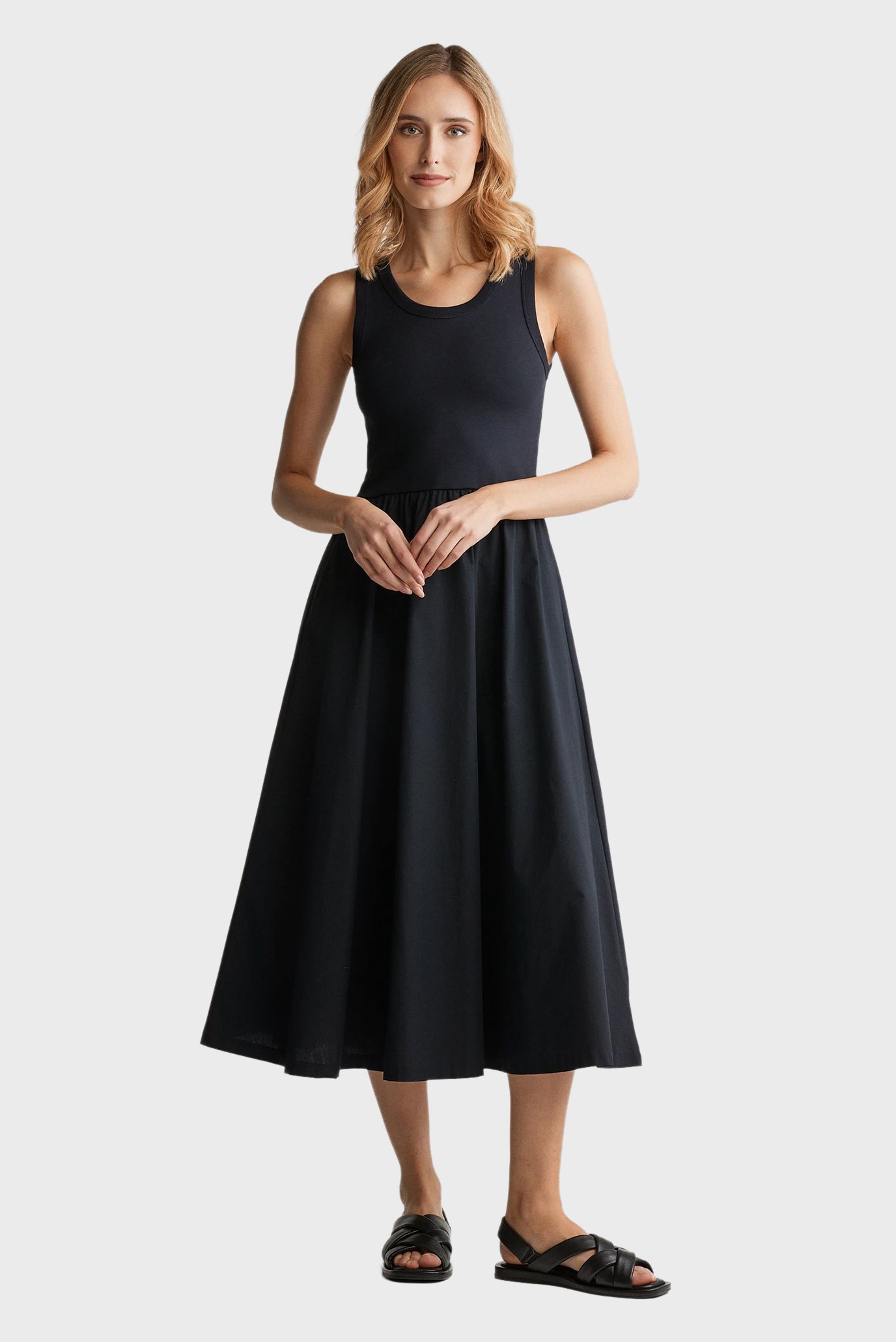 Женское черное платье MIDI JERSEY WOVEN COMBO DRESS Черный S Gant 4503369 Женское черное платье MIDI JERSEY WOVEN COMBO DRESS Черный S Gant 4503369