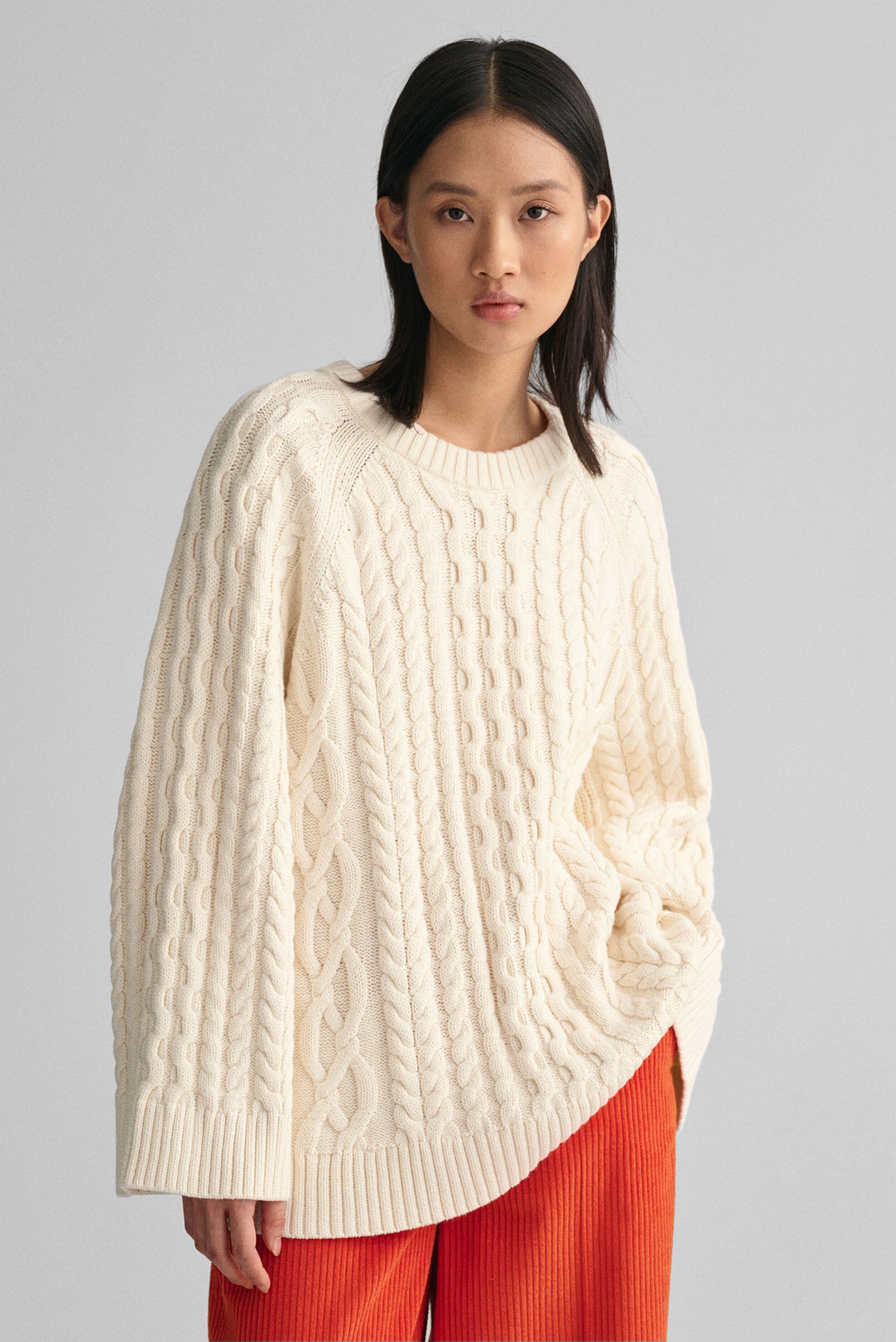 Женский жемчужный свитер OVERSIZED CABLE KNIT C-NECK 1