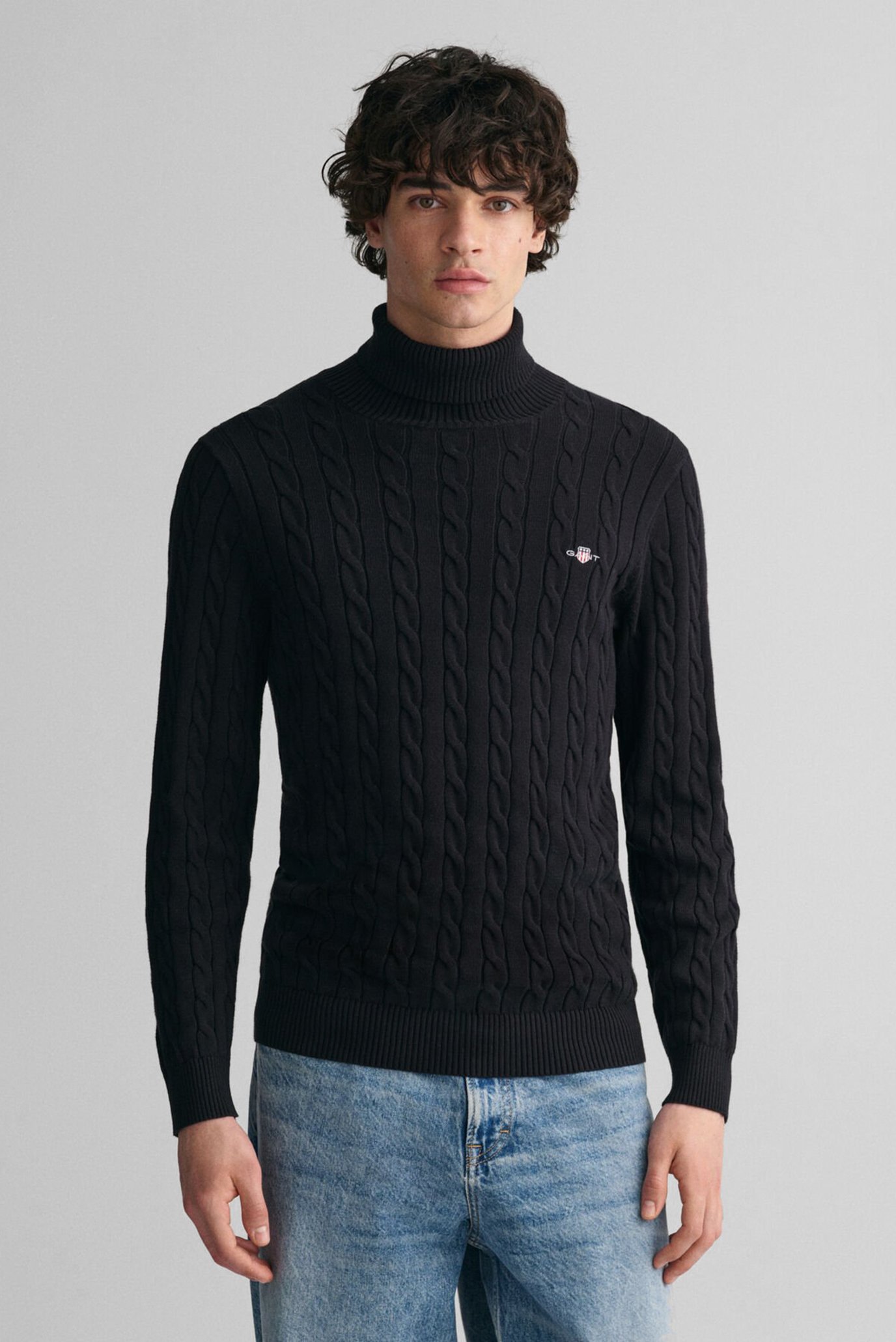 Чоловічий чорний гольф COTTON CABLE TURTLE NECK 1