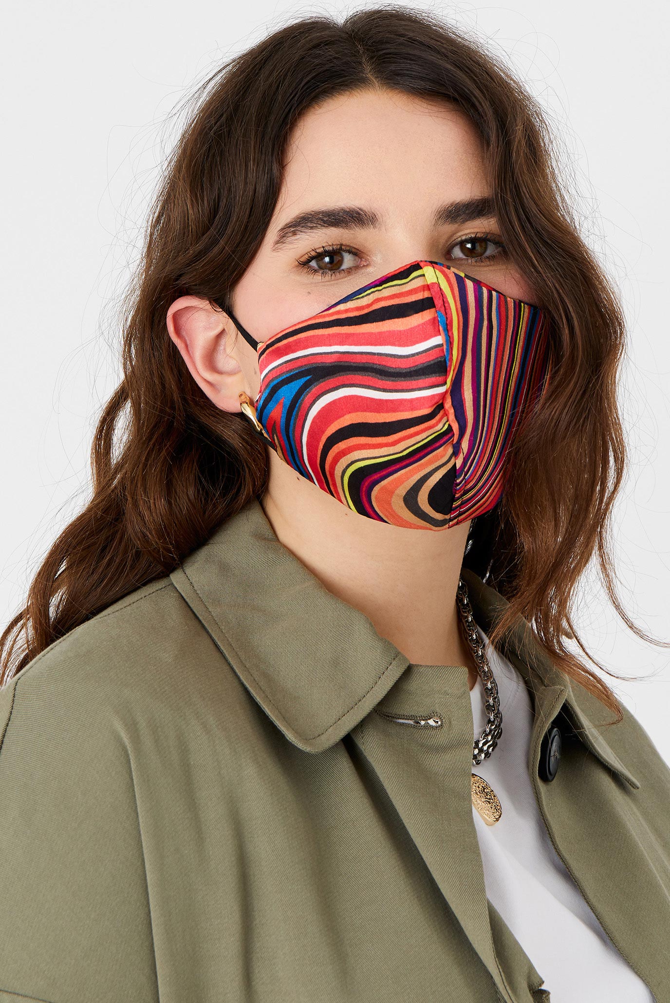 Женская шелковая защитная маска Retro Stripe Silk 1