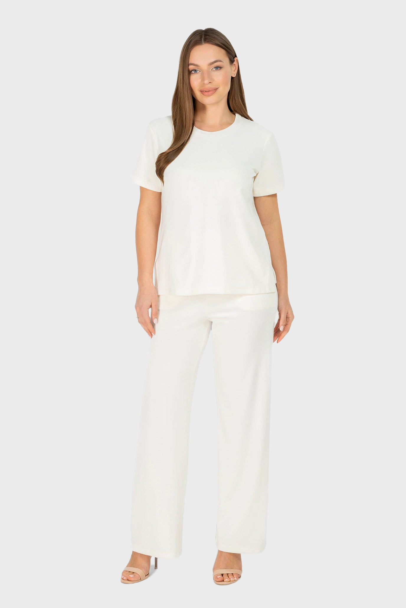 Женский белый велюровый комплект одежды (топ, брюки) 1