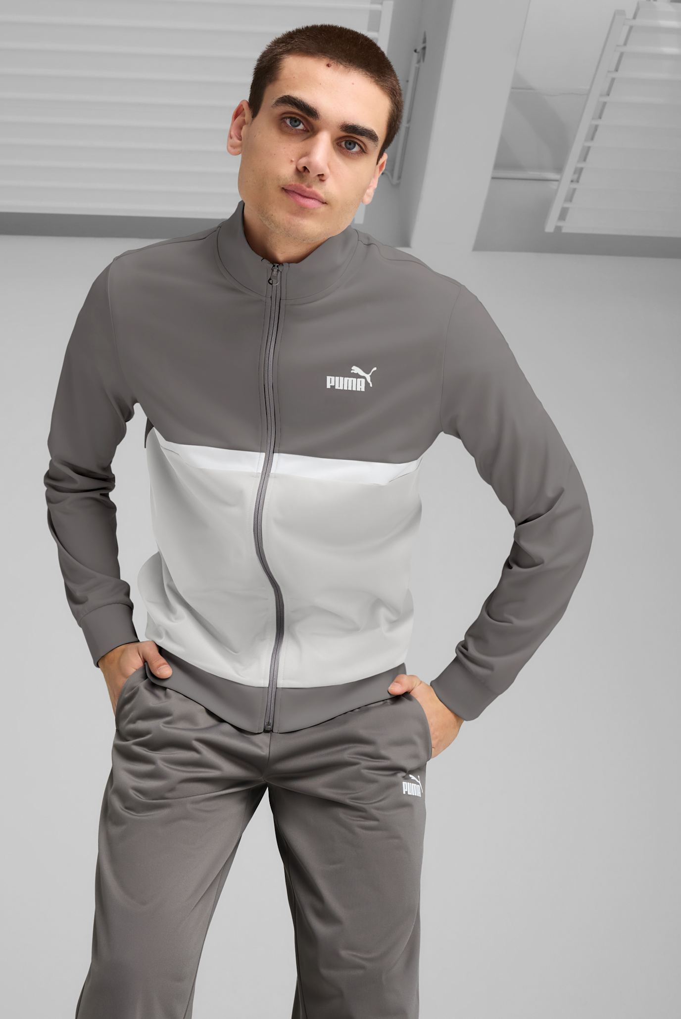 Чоловічий сірий спортивний костюм (кофта, штани) Poly Colourblock Tracksuit Men 1