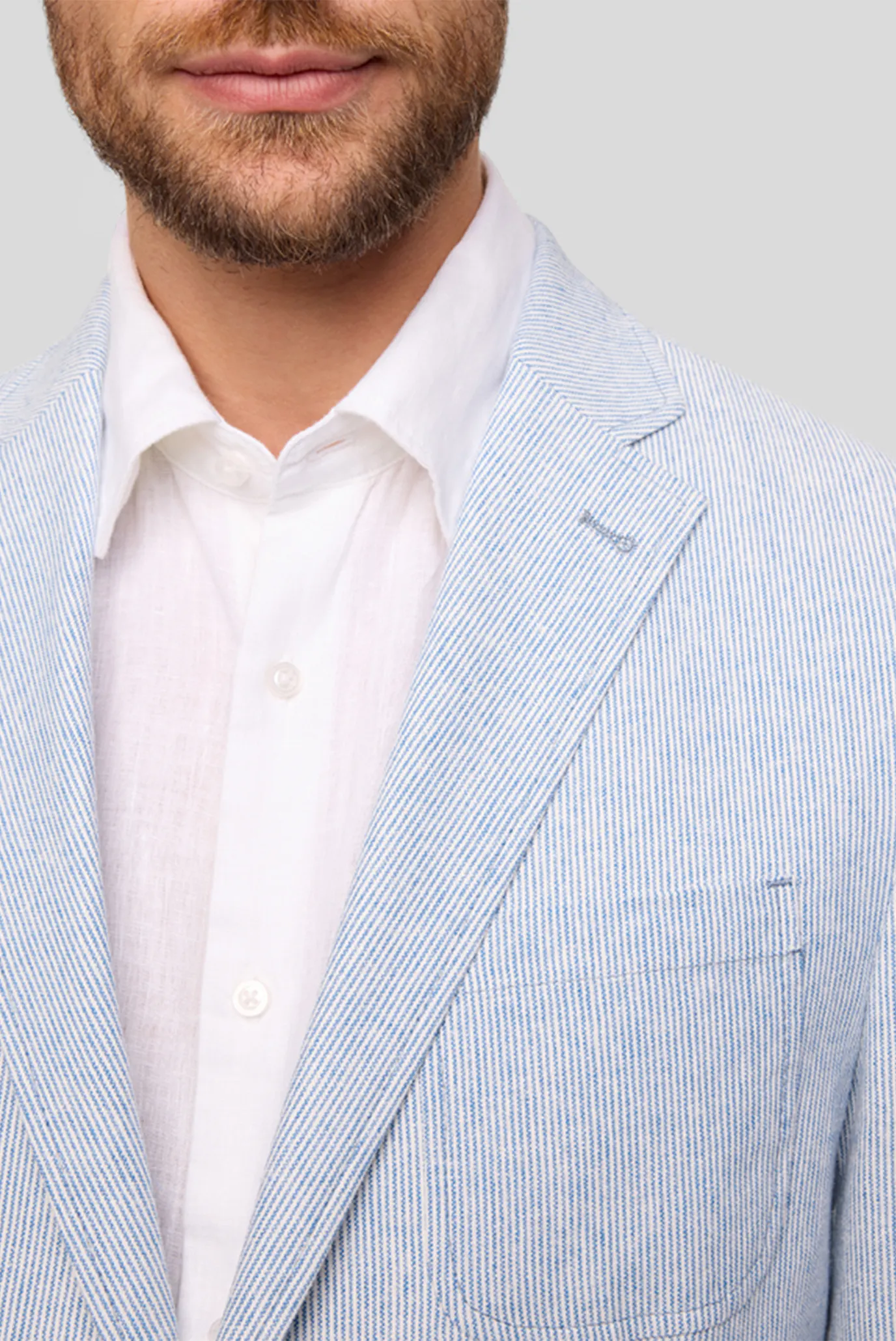 Чоловічий блакитний лляний блейзер 5